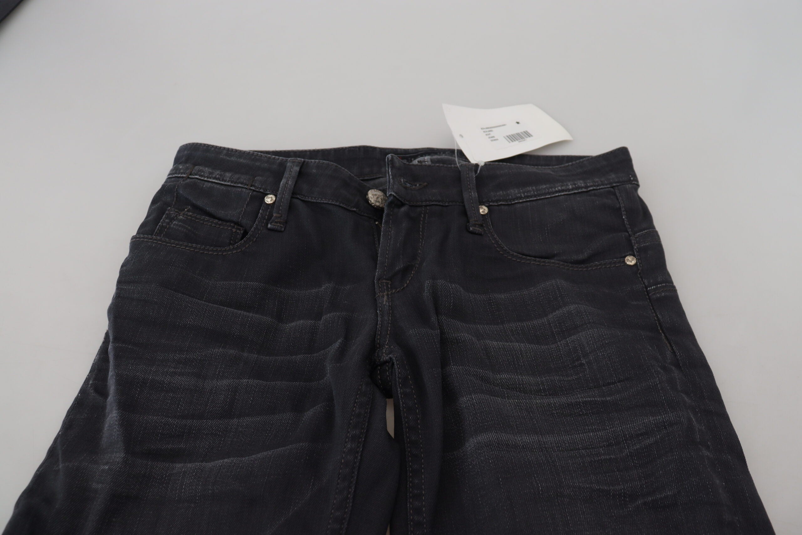 Black Washed Low Waist Slim Fit Cotton Denim Jeans - ventzia