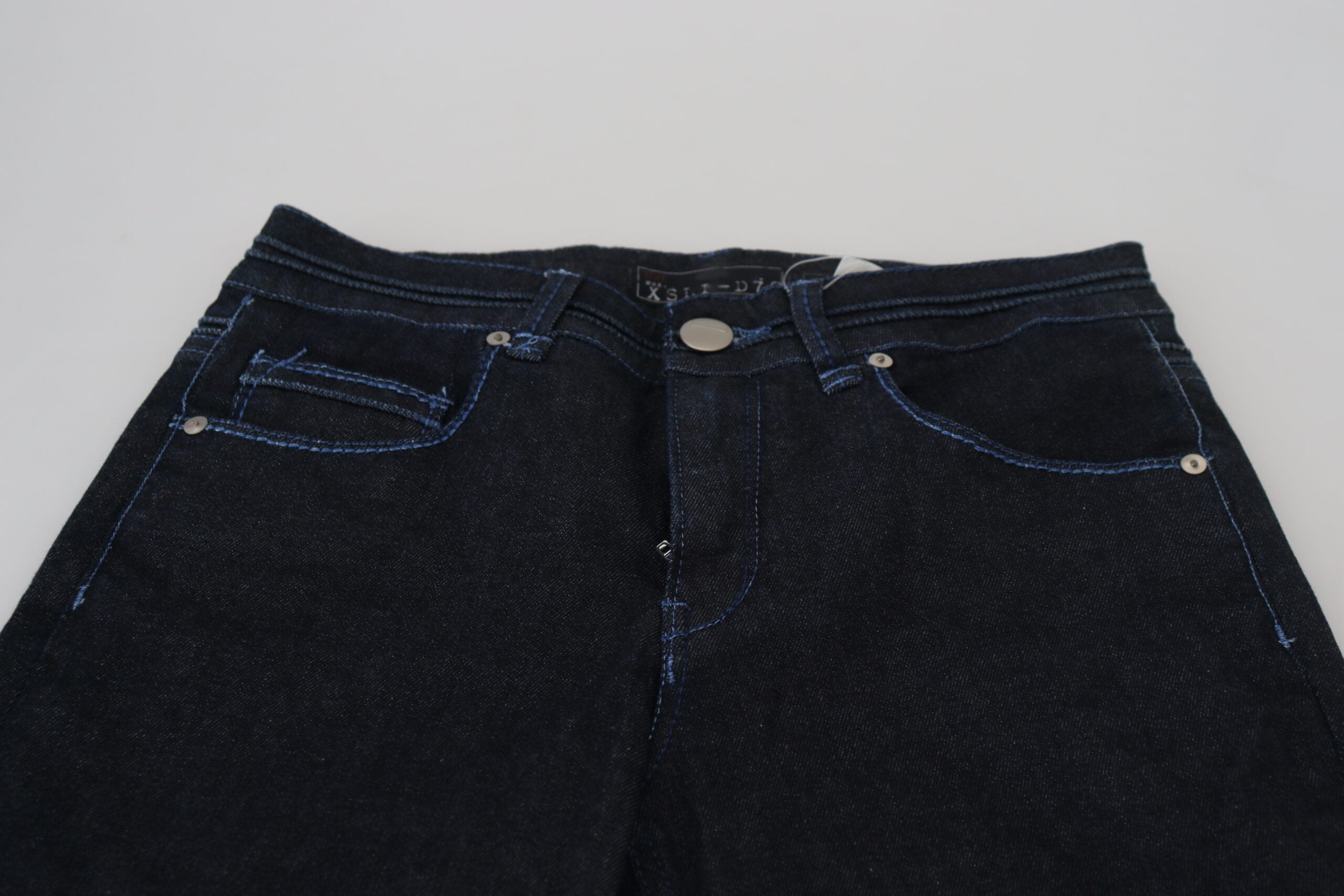 Dark Blue Low Waist Slim Fit Women Denim Jeans - ventzia