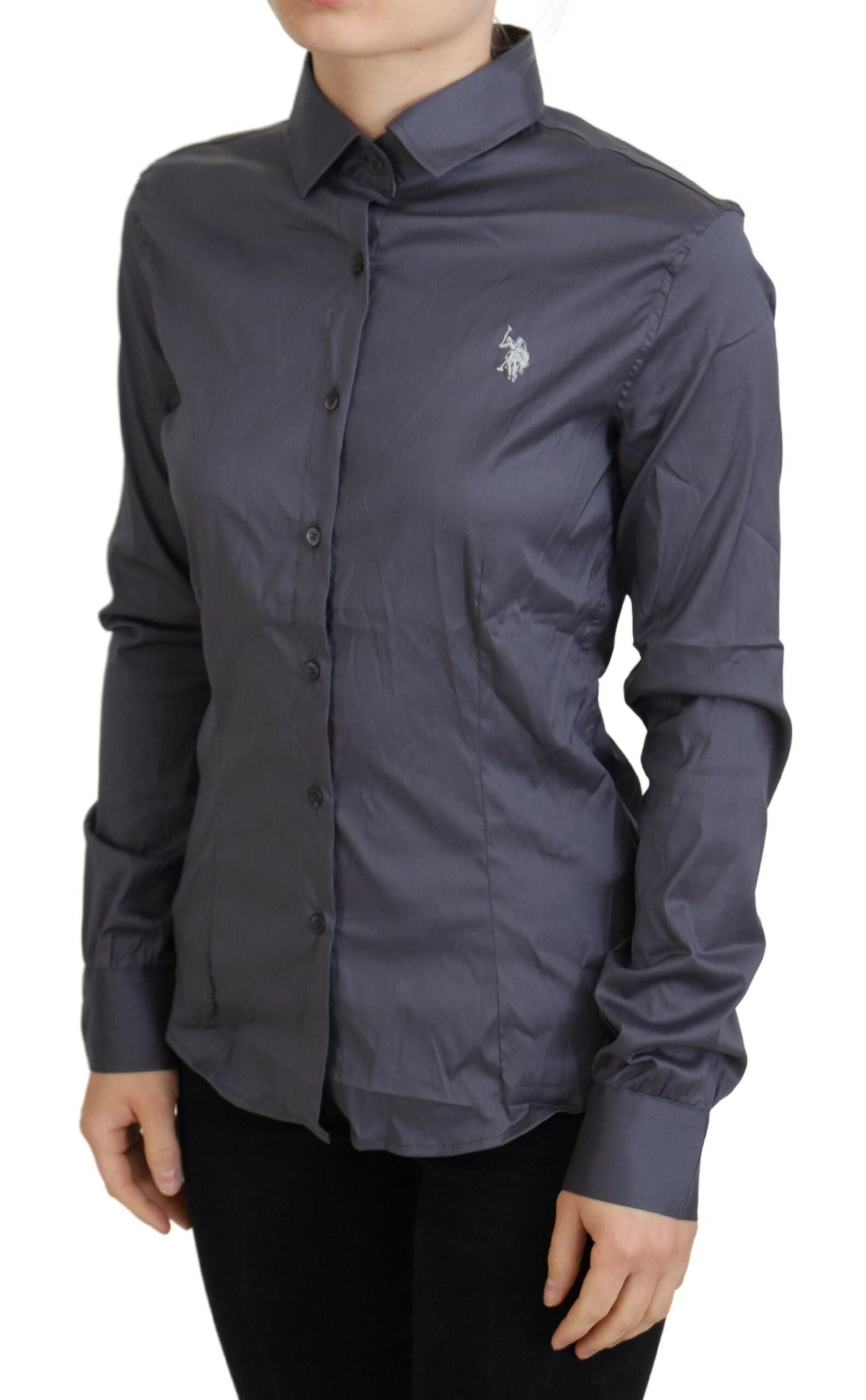 Gray Printed Long Sleeves Collared Top - ventzia