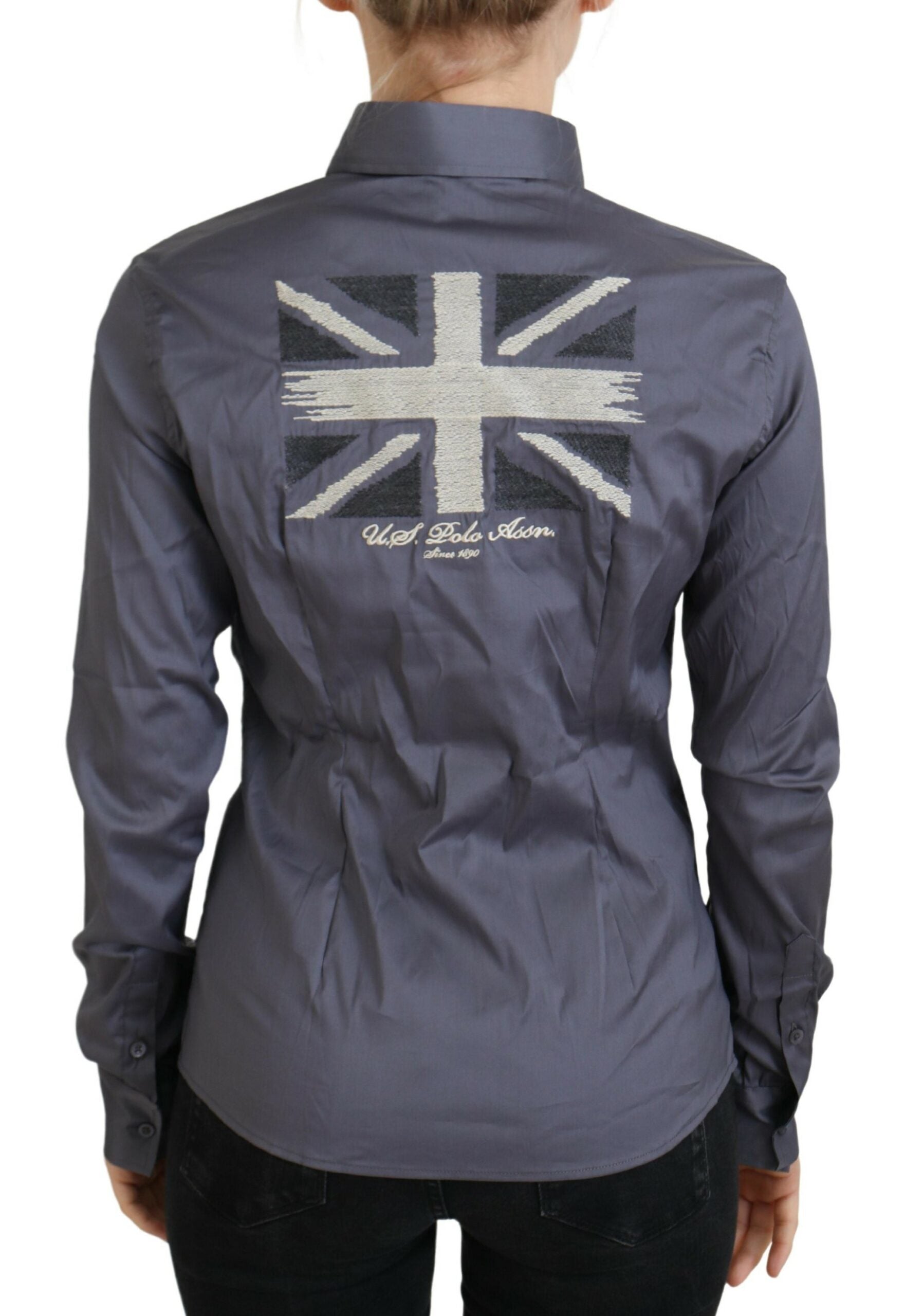 Gray Printed Long Sleeves Collared Top - ventzia
