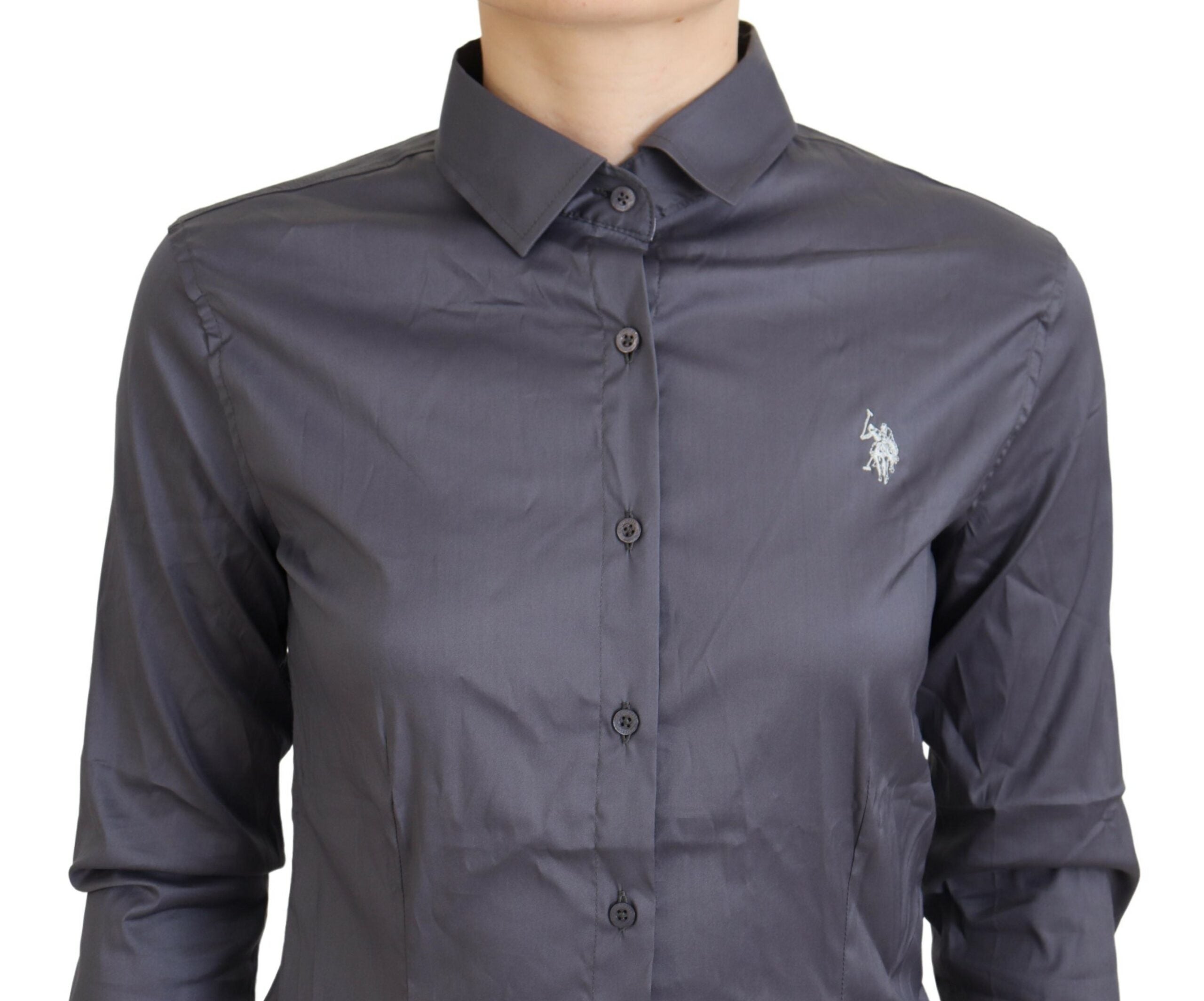 Gray Printed Long Sleeves Collared Top - ventzia