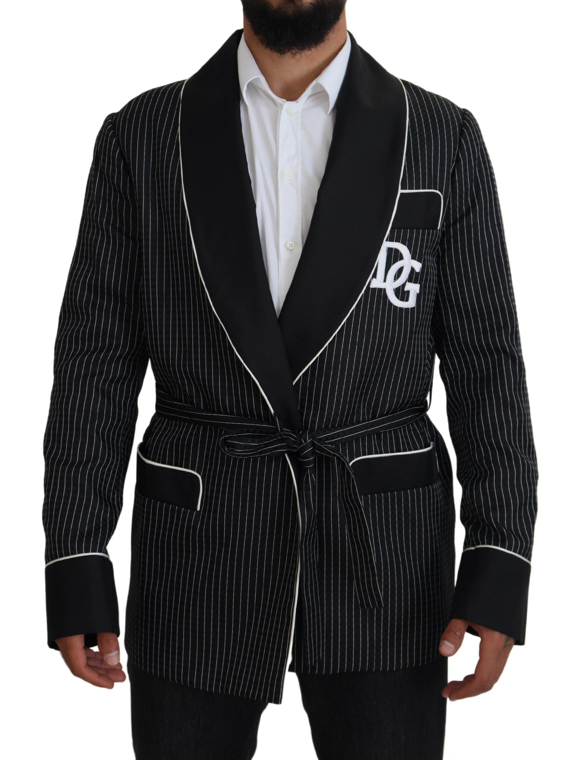 Black Robe Striped DG Patch Jacket Men Blazer - ventzia