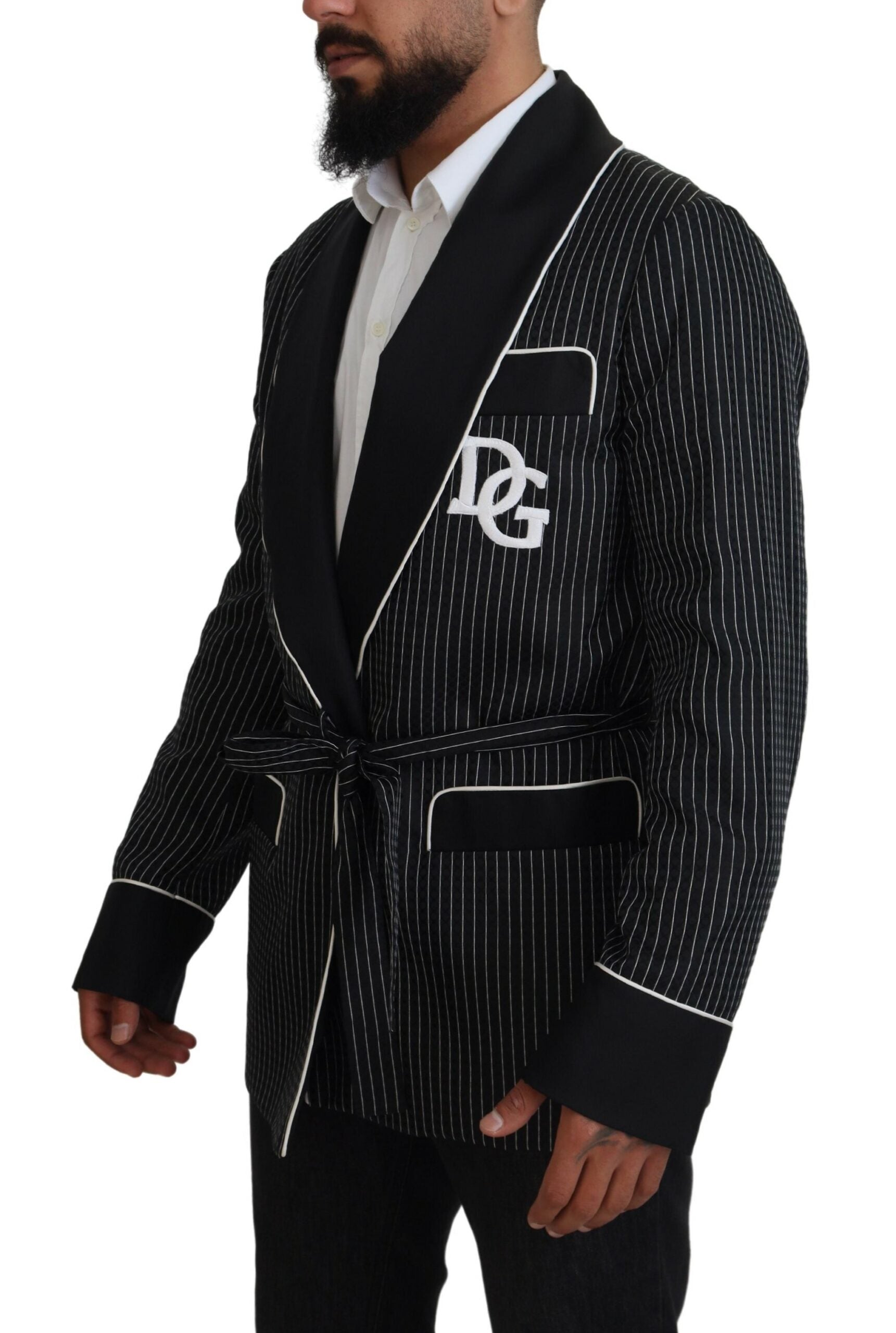 Black Robe Striped DG Patch Jacket Men Blazer - ventzia