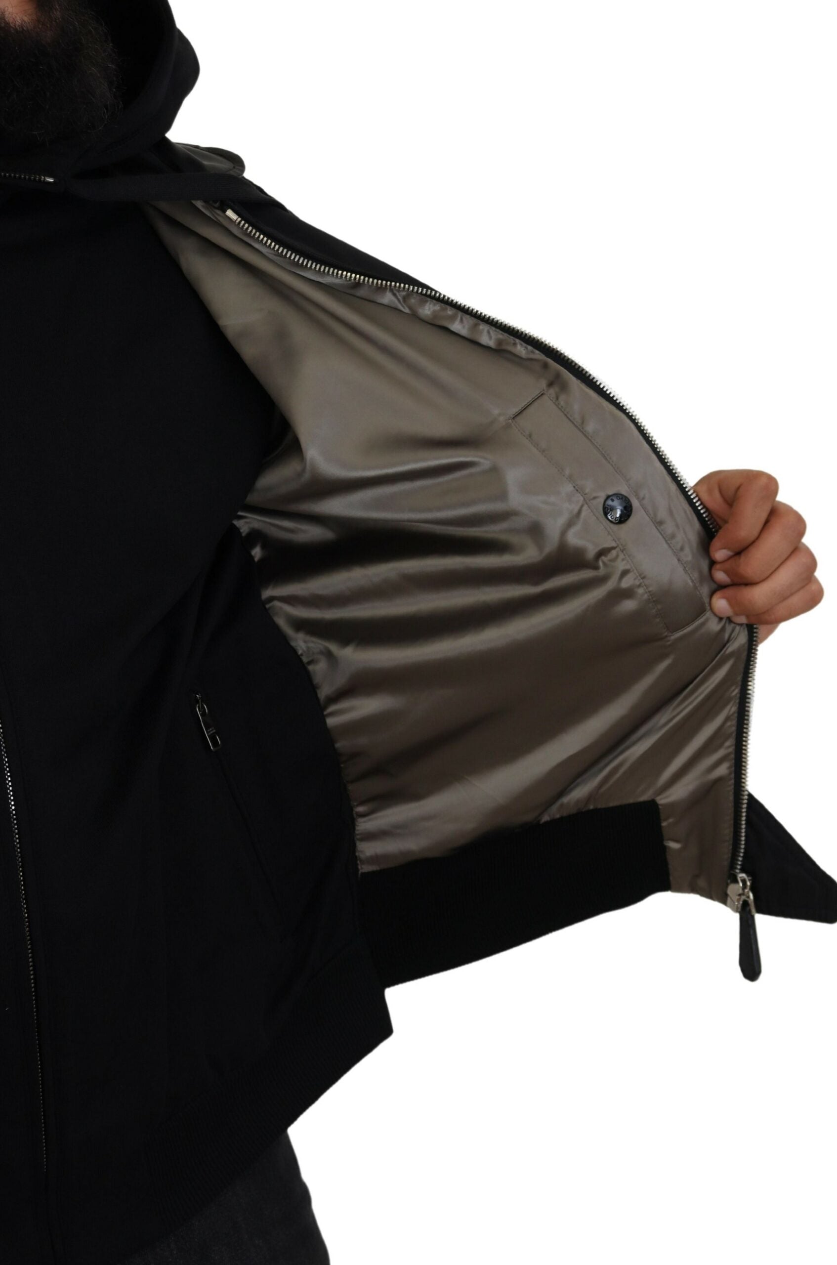 Black Nylon Hooded Full Zip Men Coat Jacket - ventzia