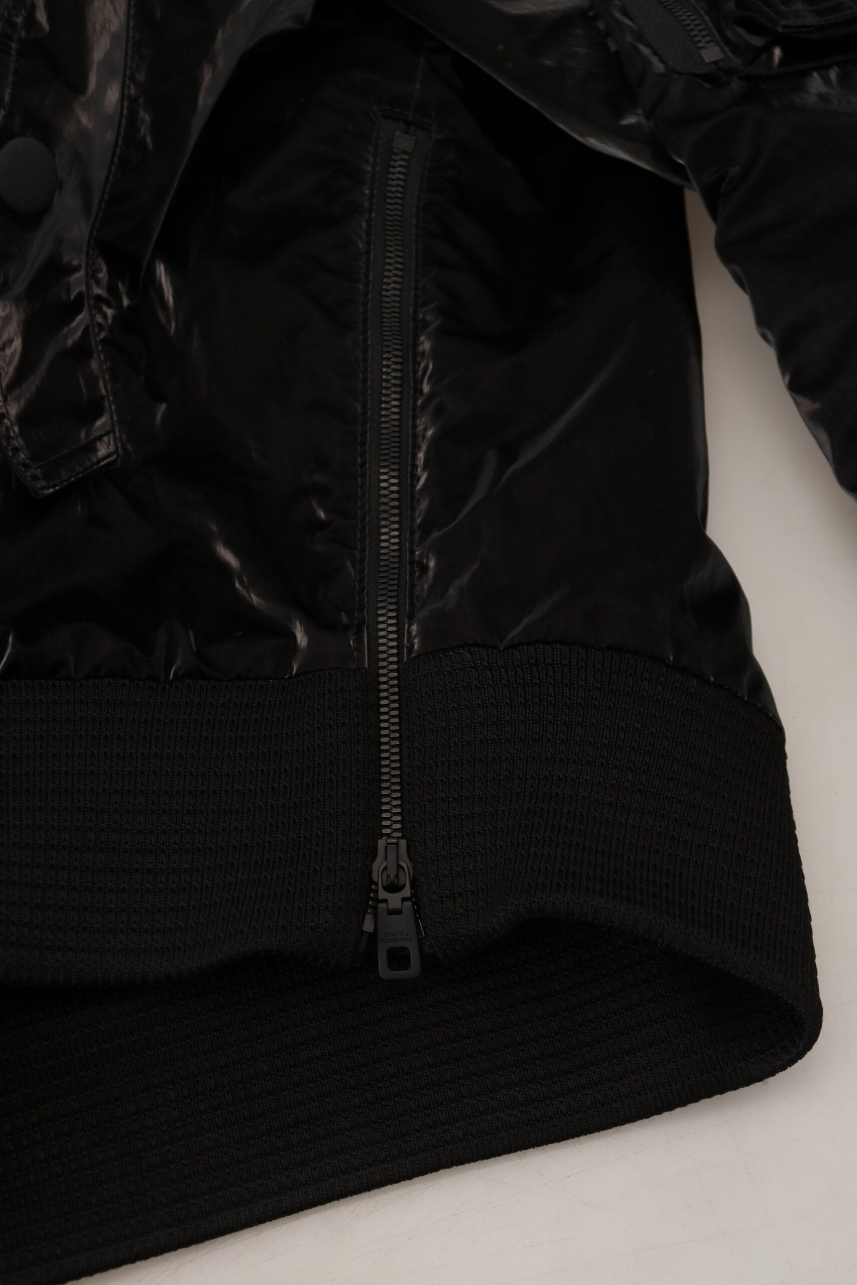 Black Nylon Hooded Full Zip Bomber Jacket - ventzia