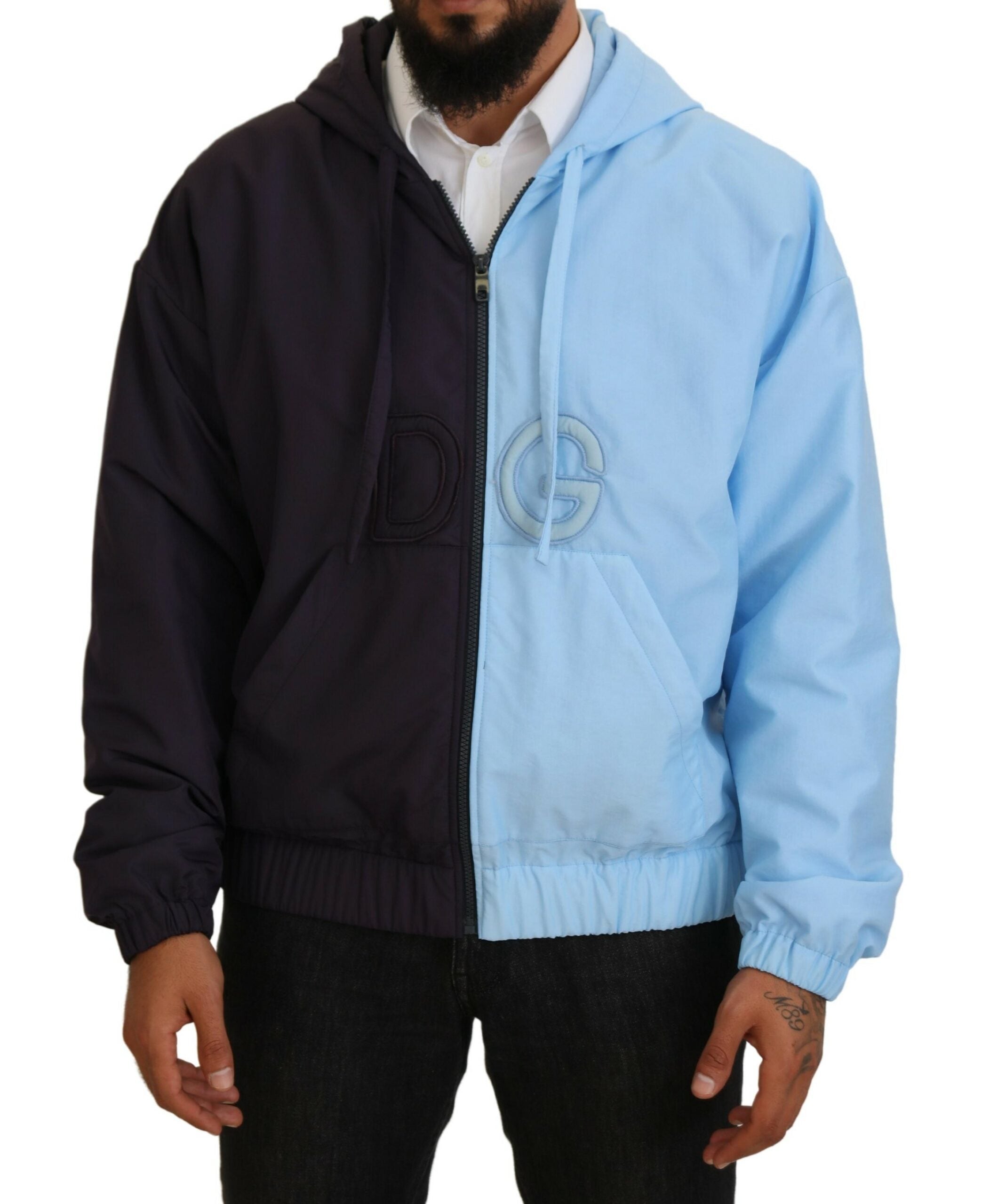 Black Blue DG Hooded Full Zip Men Jacket - ventzia
