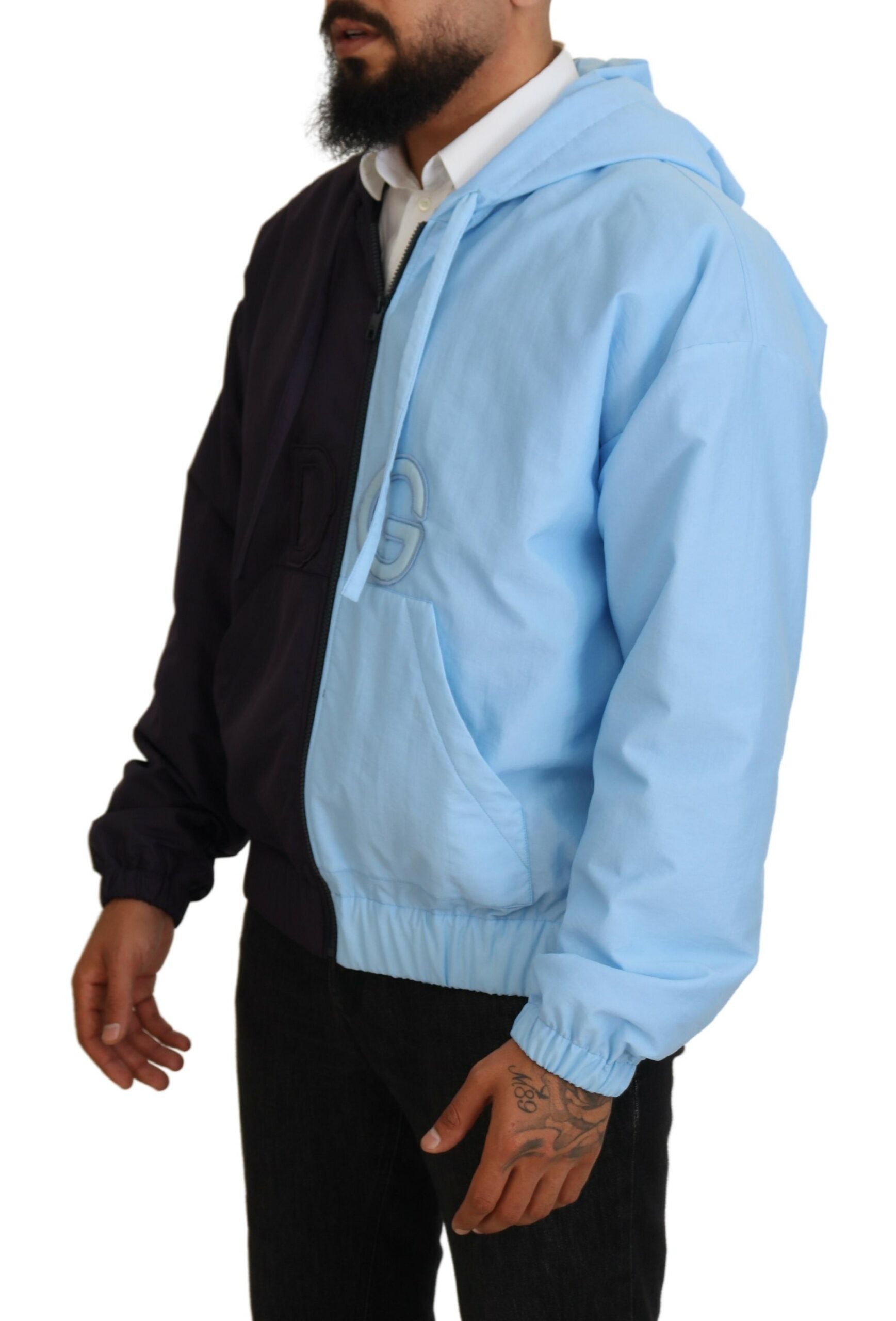 Black Blue DG Hooded Full Zip Men Jacket - ventzia