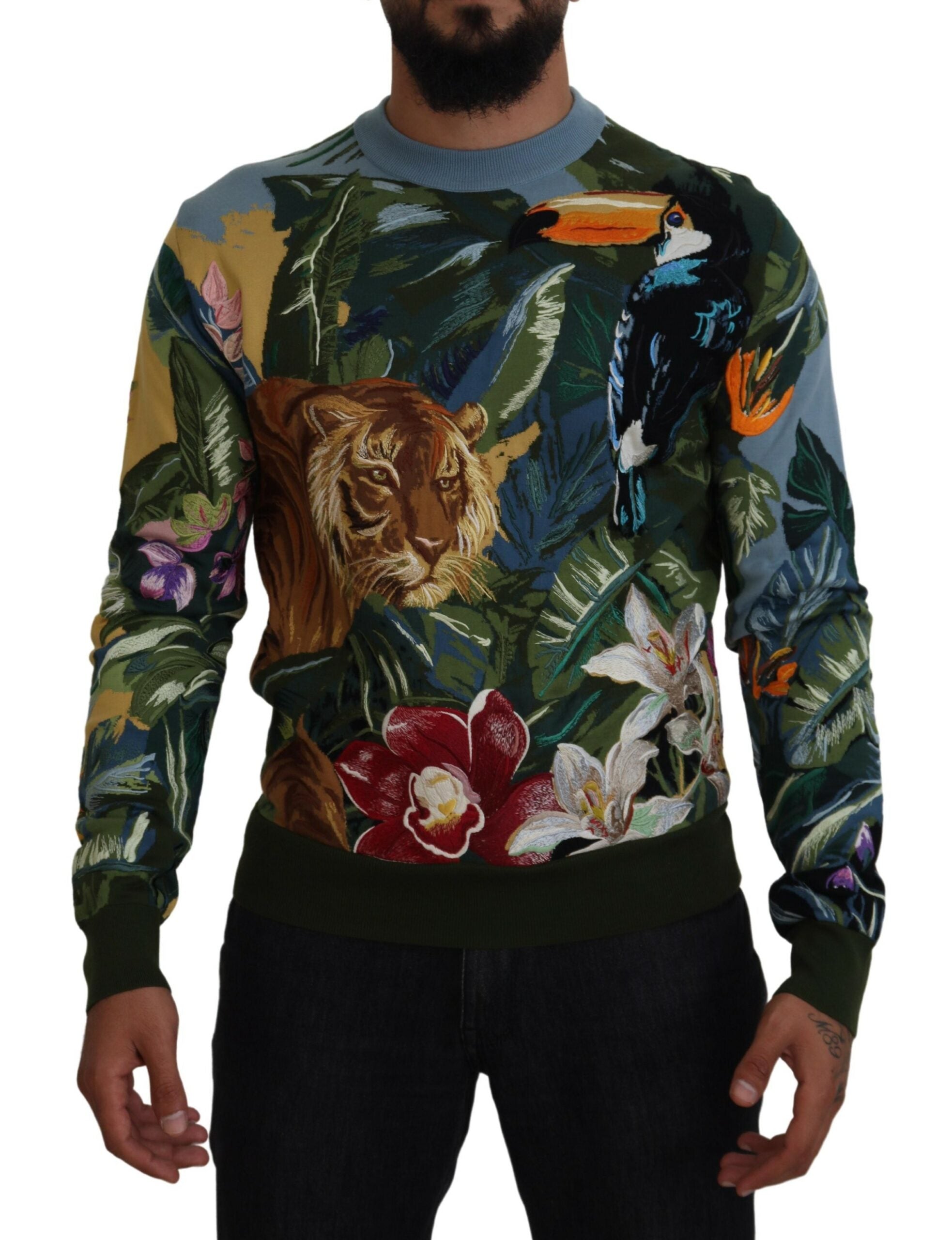 Multicolor Jungle Wool Pullover Logo Sweater - ventzia