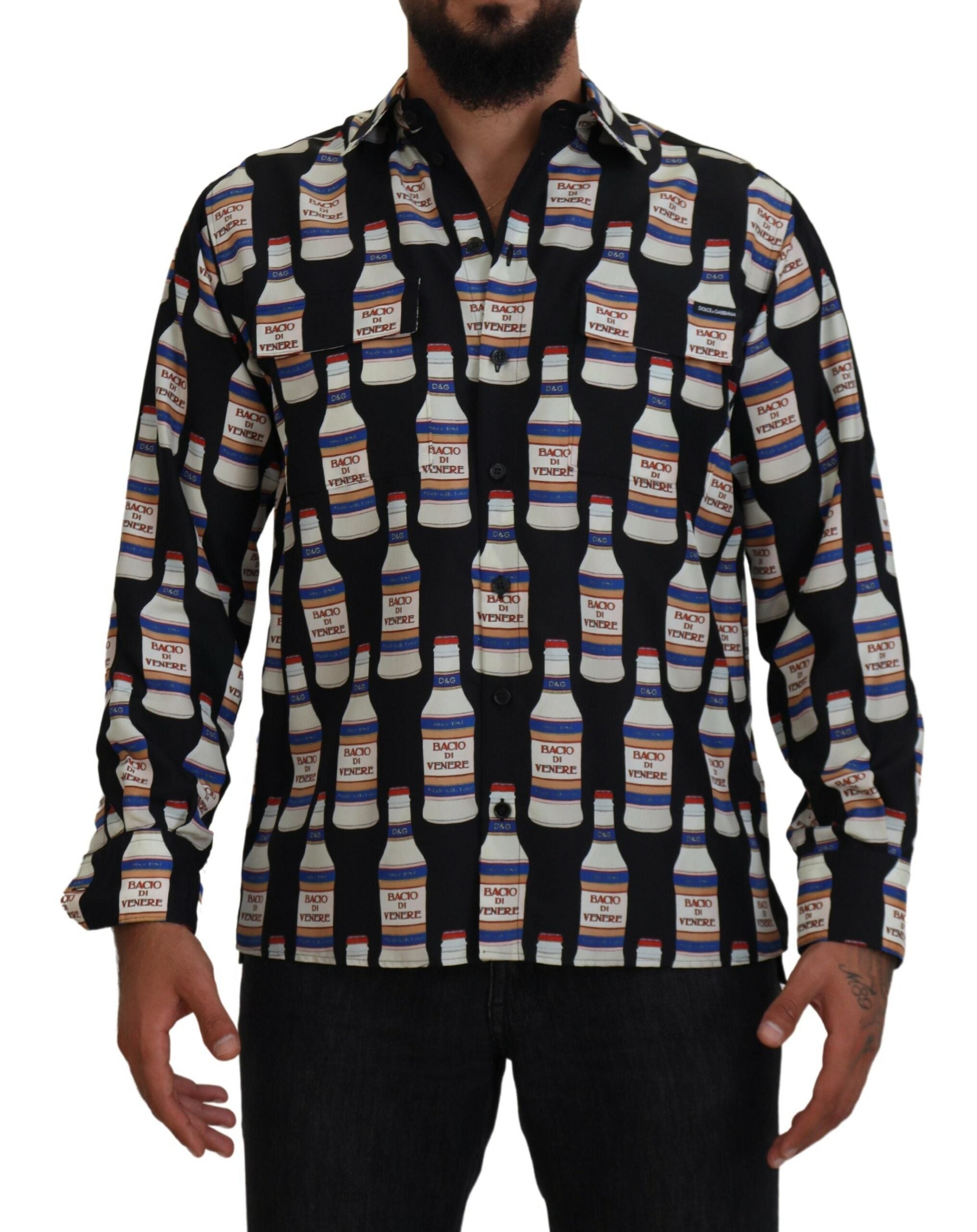 Black Silk Printed Collared Men Casual Shirt - ventzia