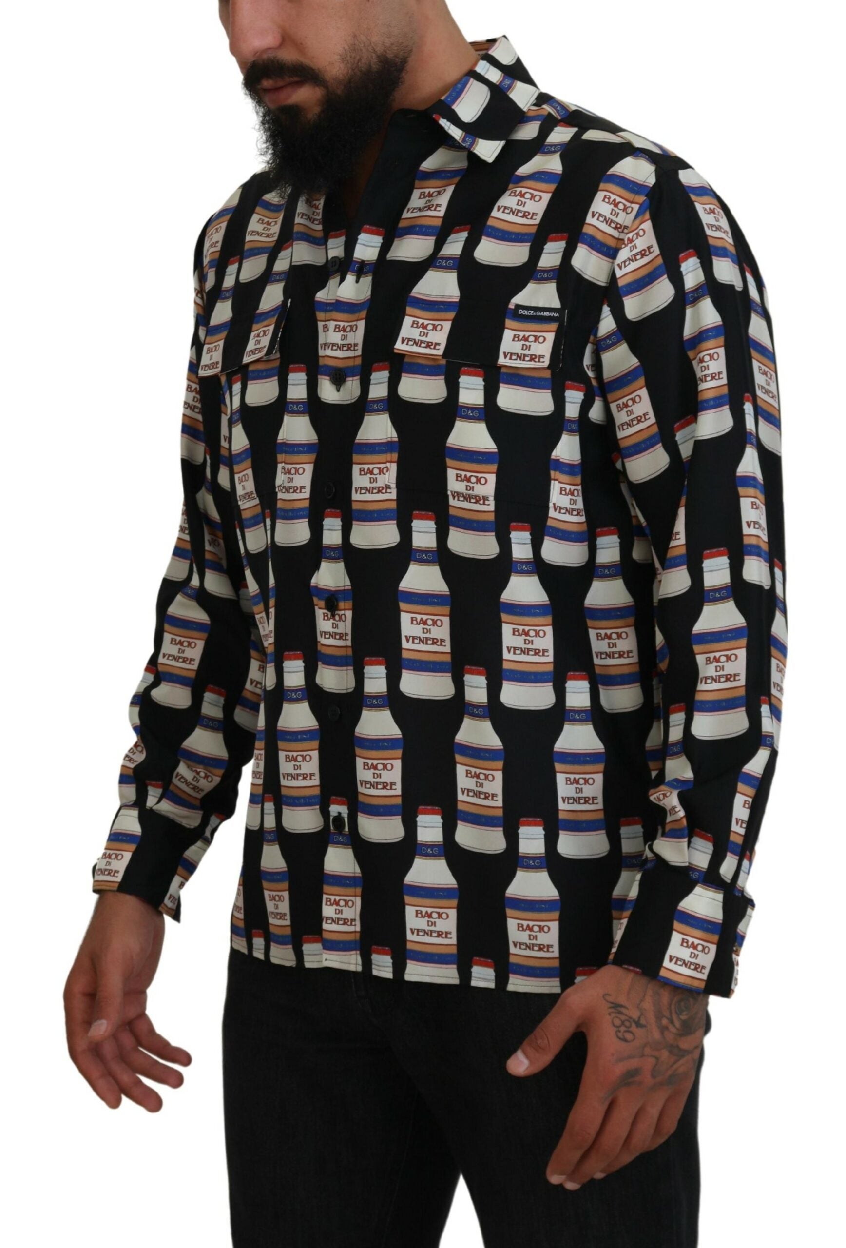 Black Silk Printed Collared Men Casual Shirt - ventzia