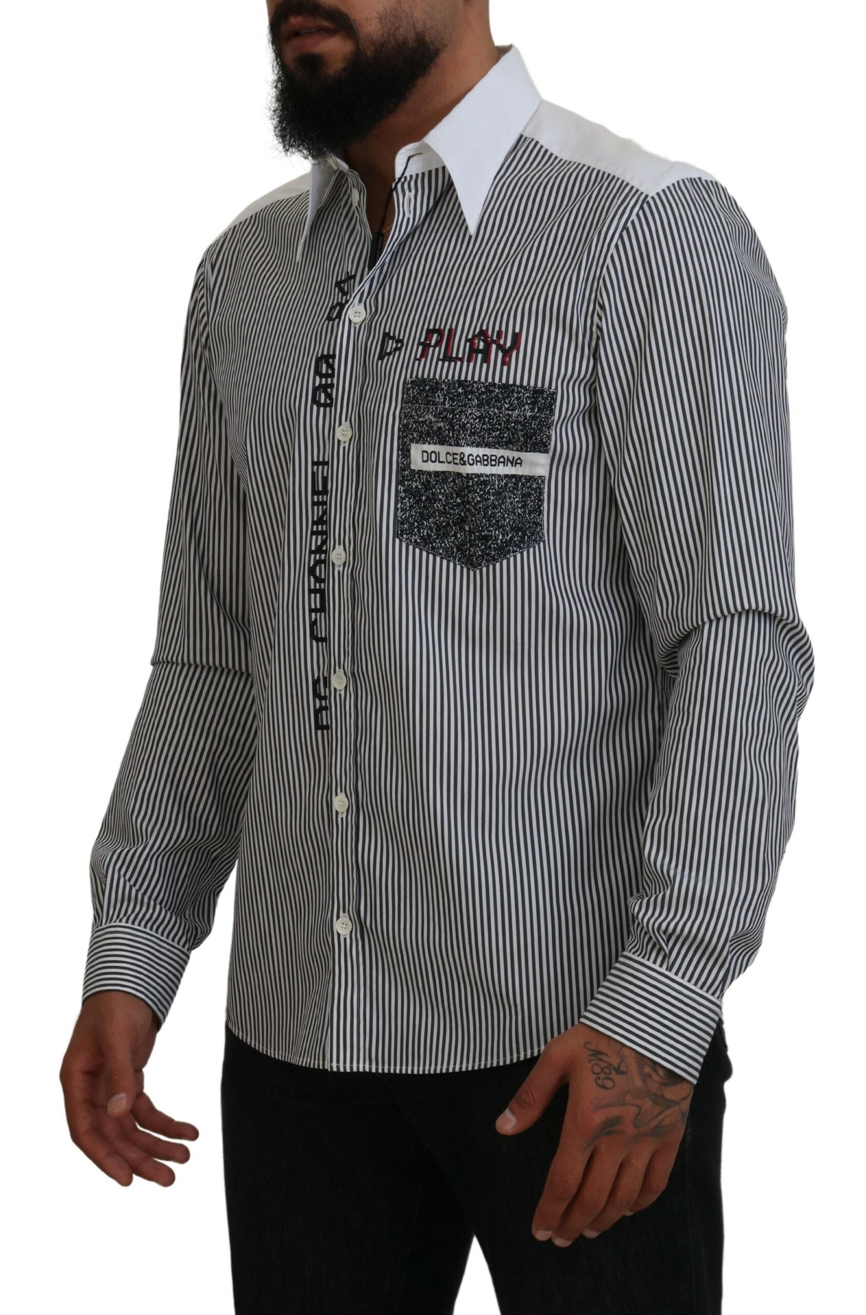 Black White Striped Printed Casual Cotton Shirt - ventzia