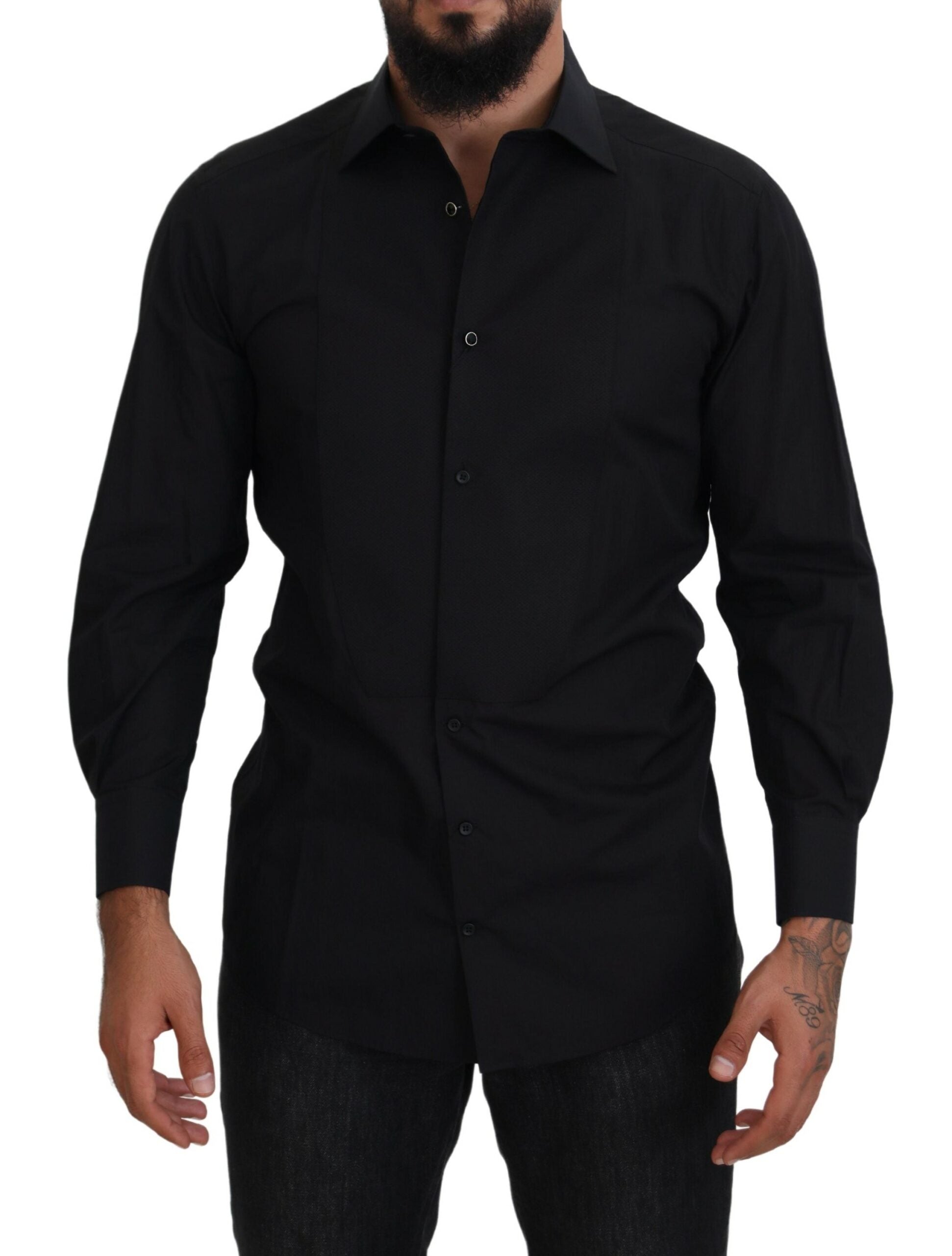 Black GOLD Cotton Collared Long Sleeve Shirt - ventzia