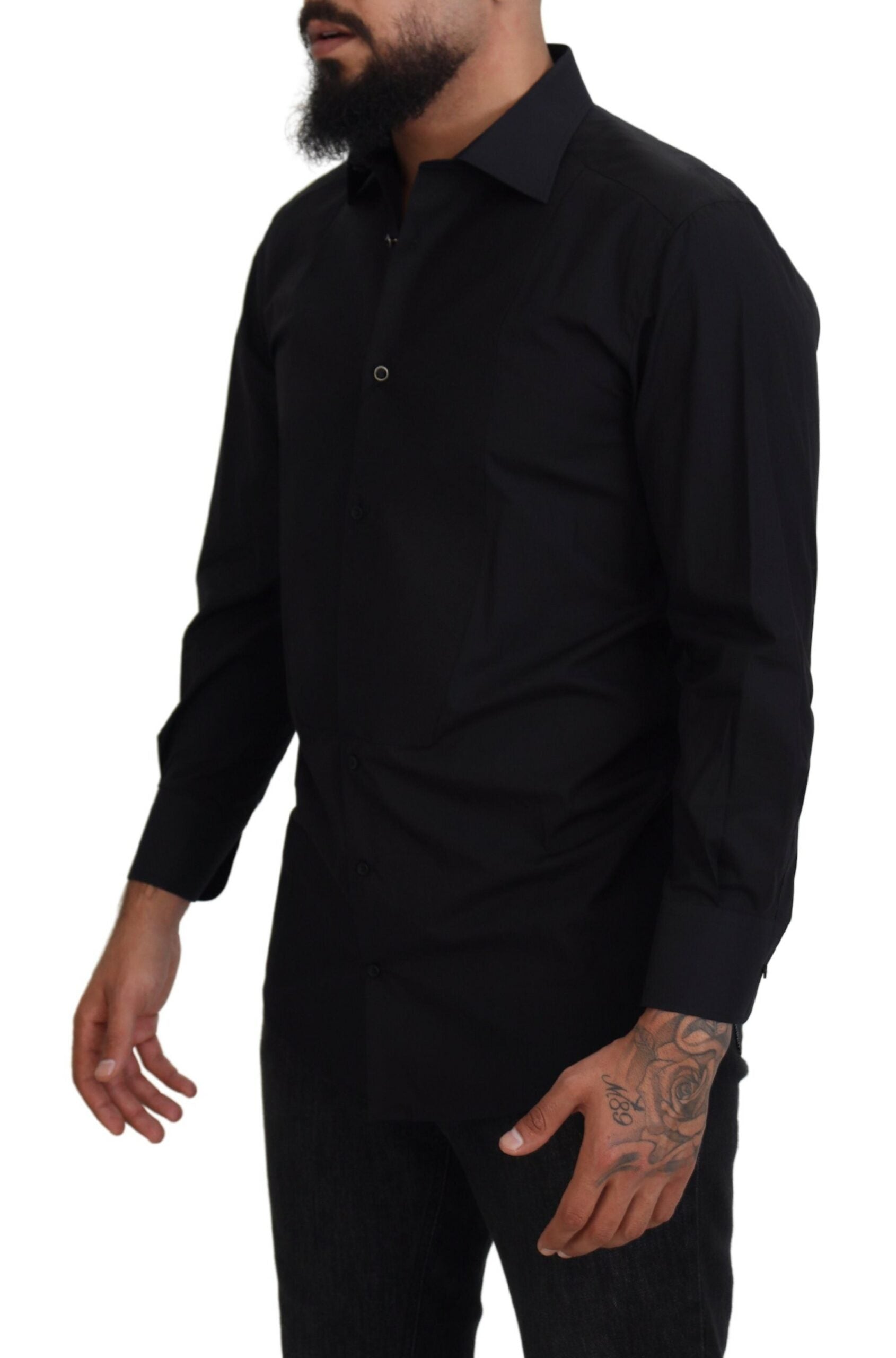 Black GOLD Cotton Collared Long Sleeve Shirt - ventzia