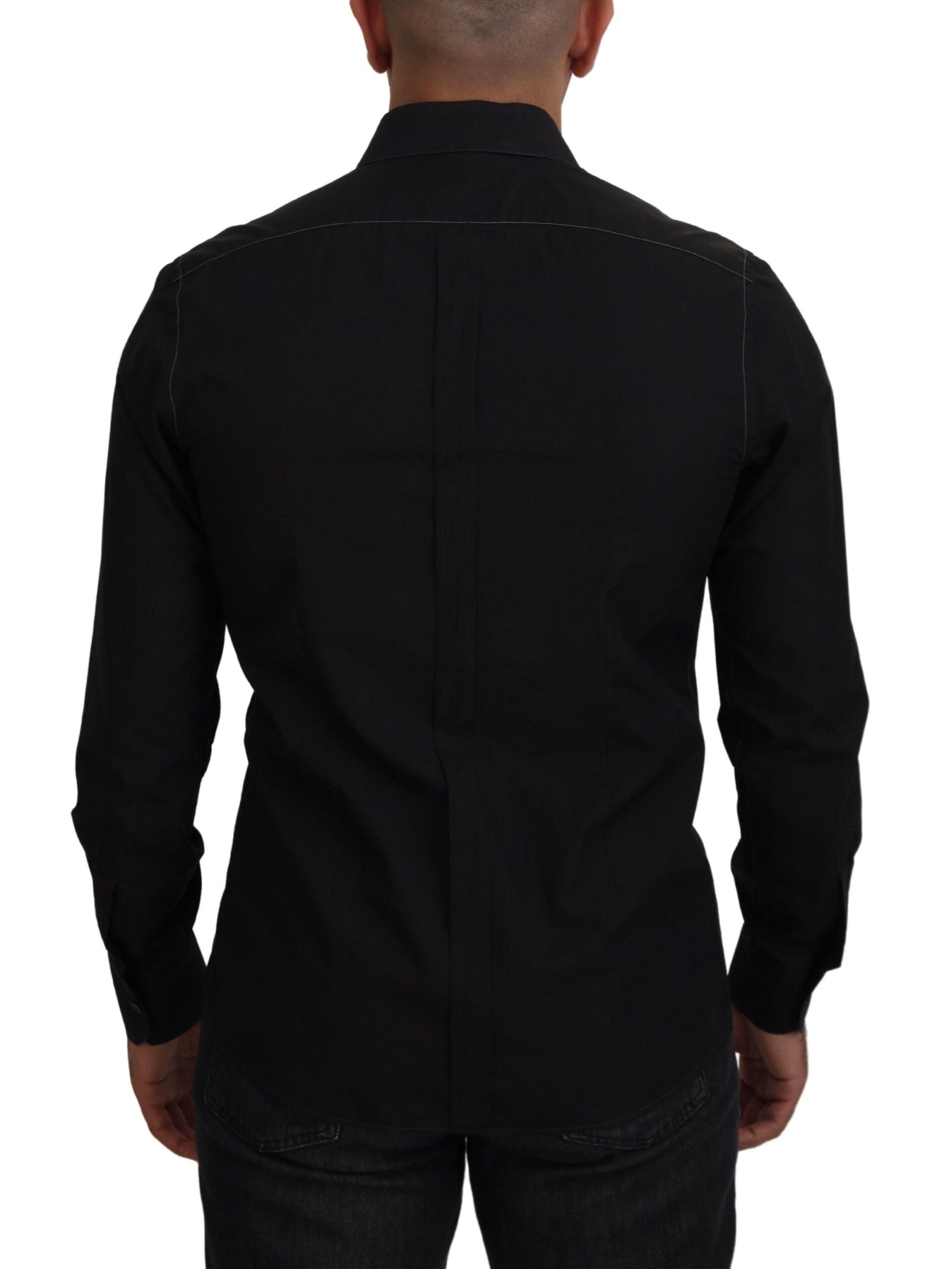 Black Cotton Collared Long Sleeve GOLD Shirt - ventzia