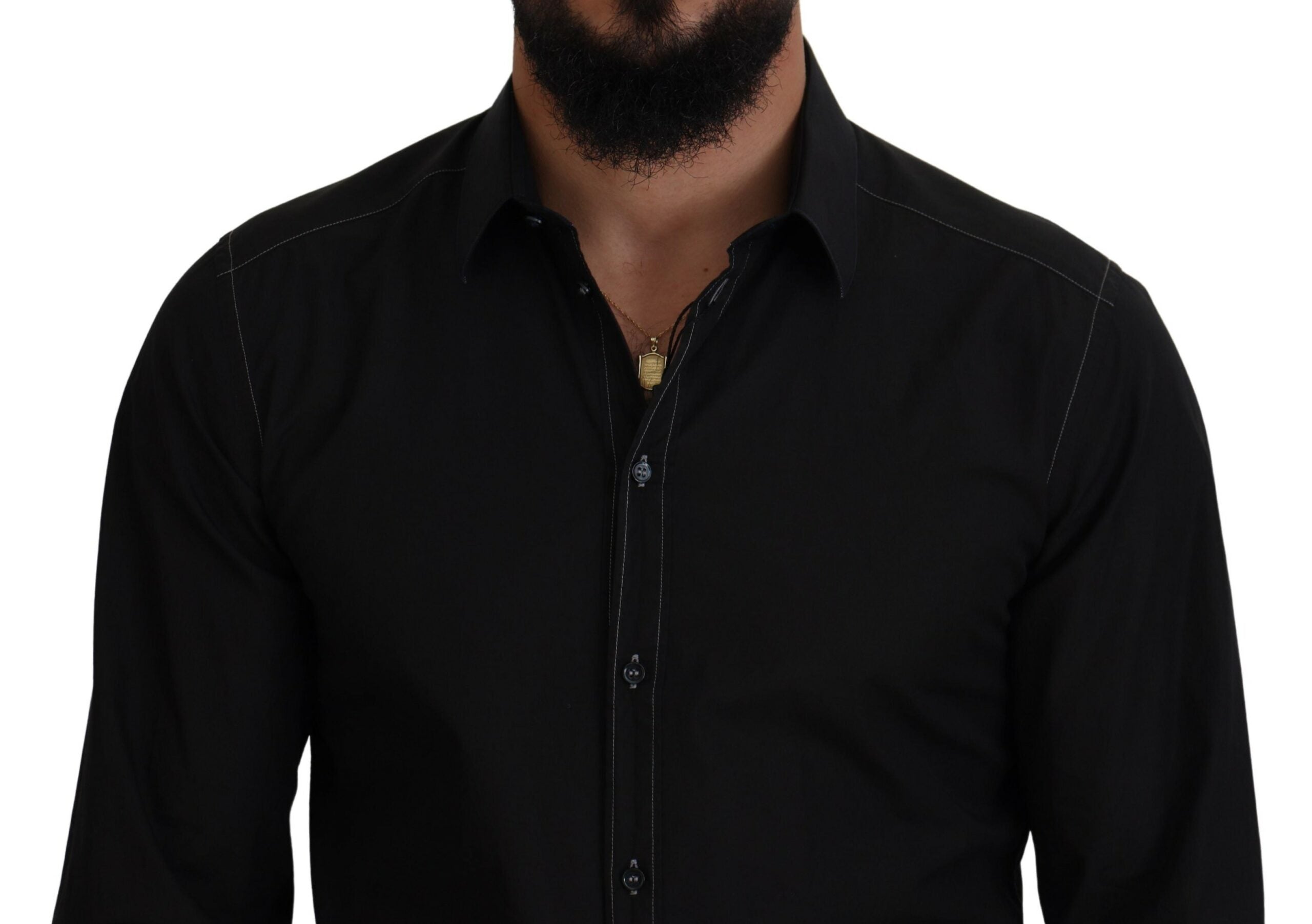 Black Cotton Collared Long Sleeve GOLD Shirt - ventzia