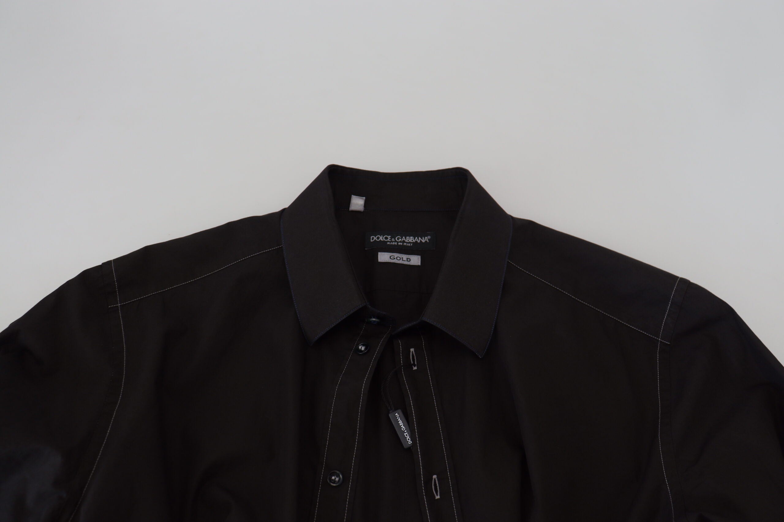 Black Cotton Collared Long Sleeve GOLD Shirt - ventzia