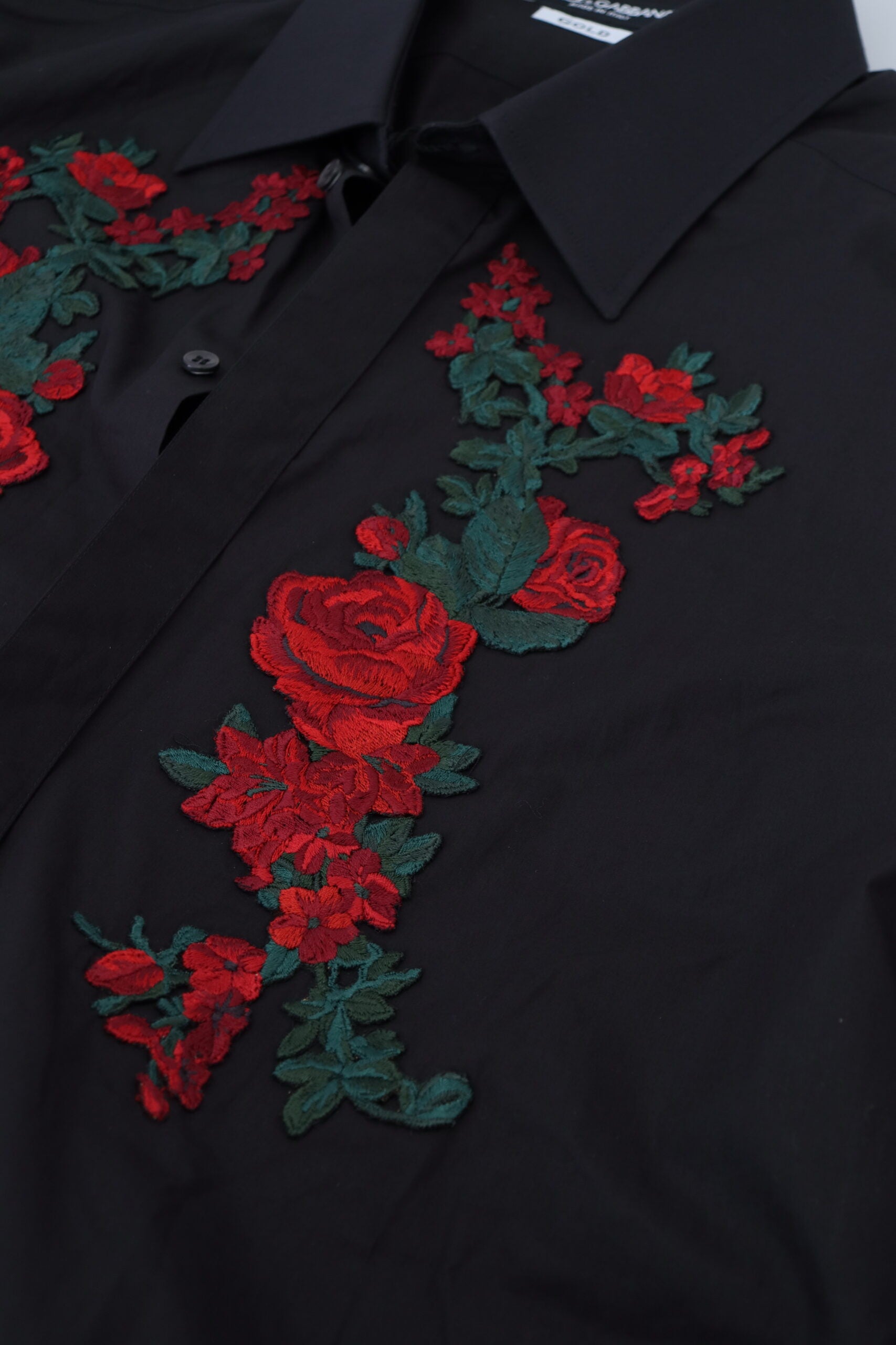 Black Floral Embroidery Men Long Sleeves GOLD Shirt - ventzia