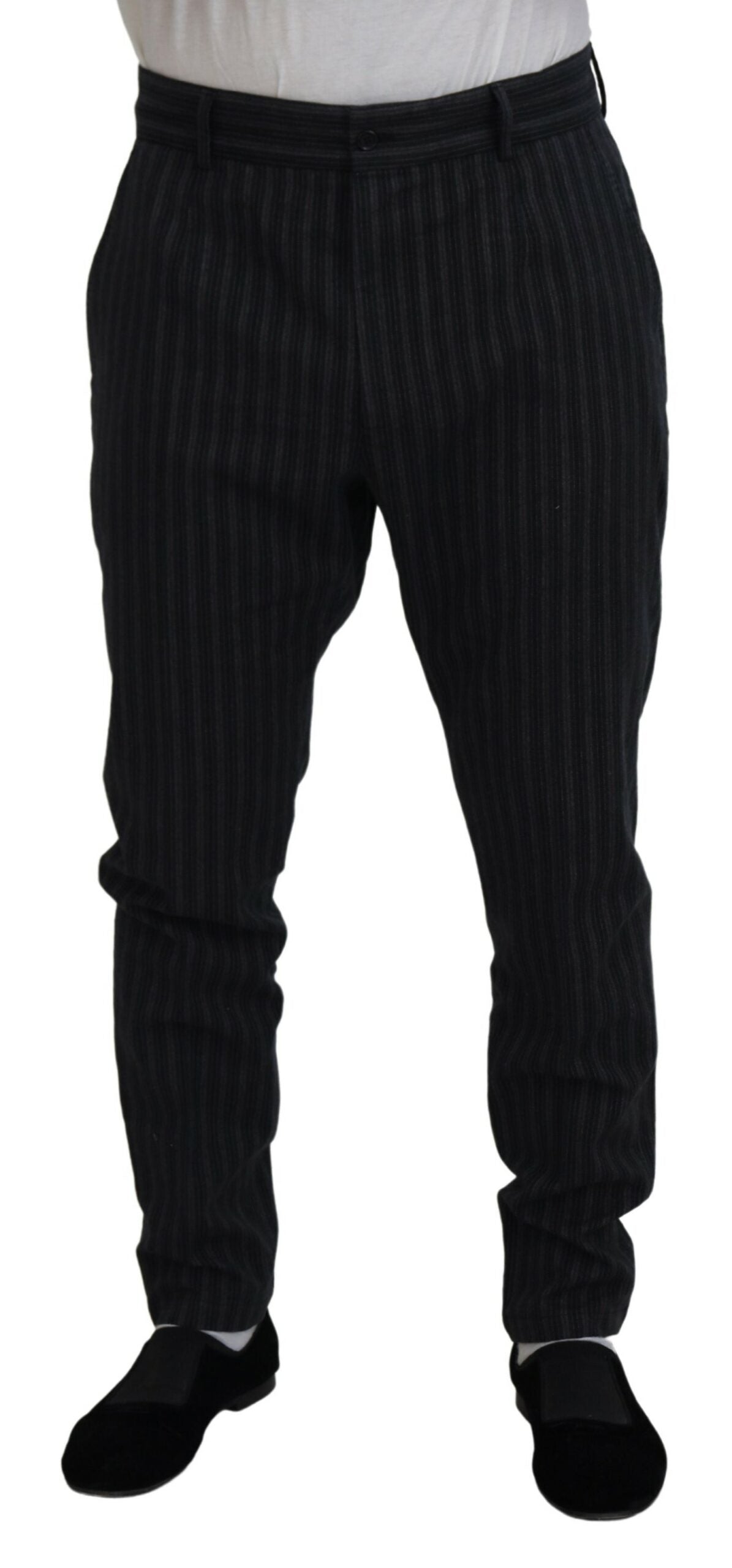 Dark Gray Stripes Chino Dress Pants - ventzia