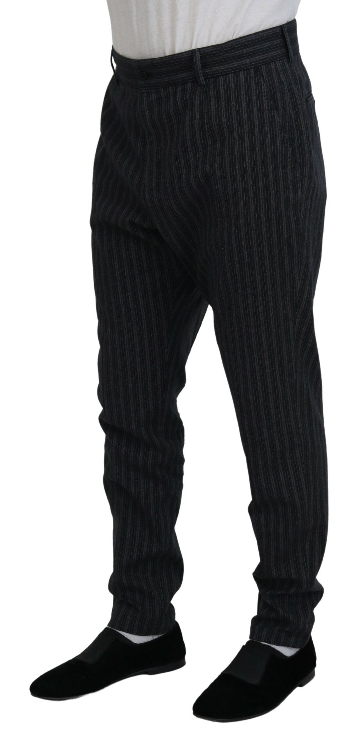 Dark Gray Stripes Chino Dress Pants - ventzia