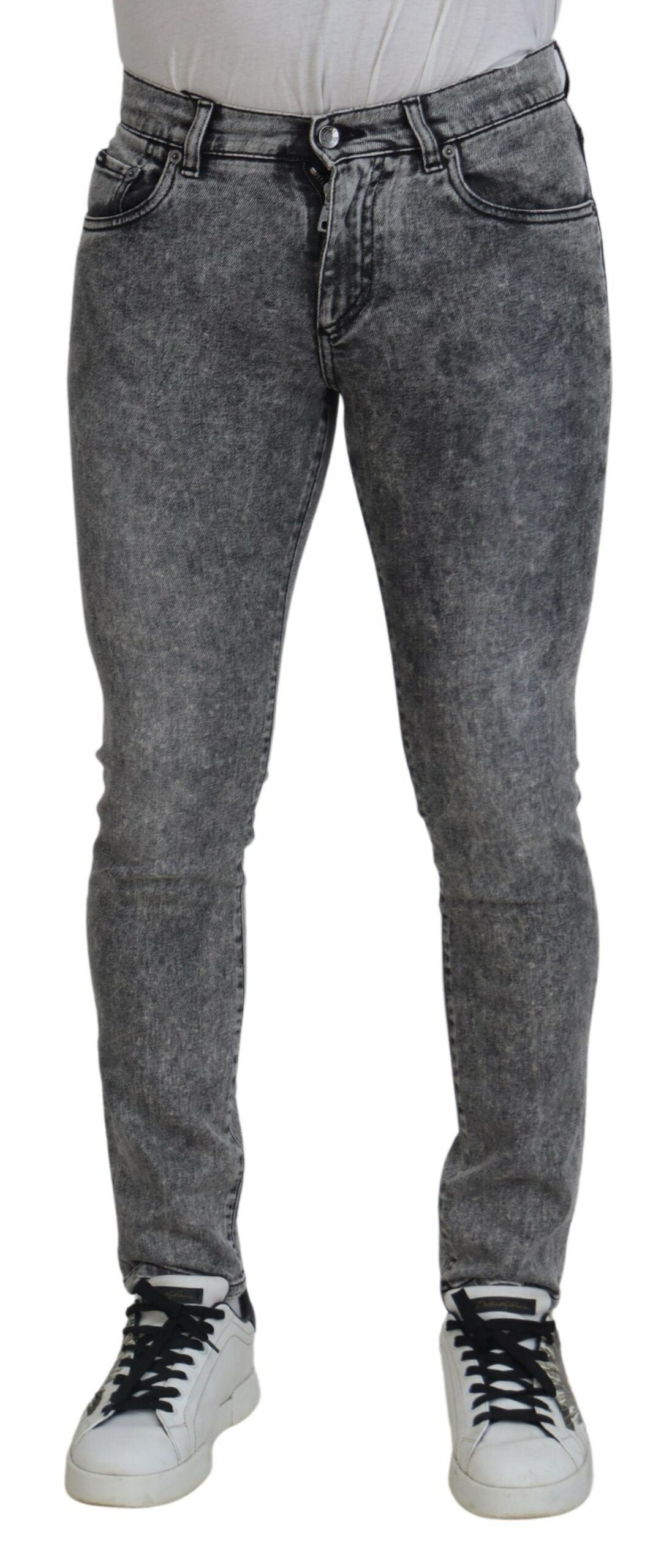 Grey Washed Cotton Slim Fit Men Denim Jeans - ventzia