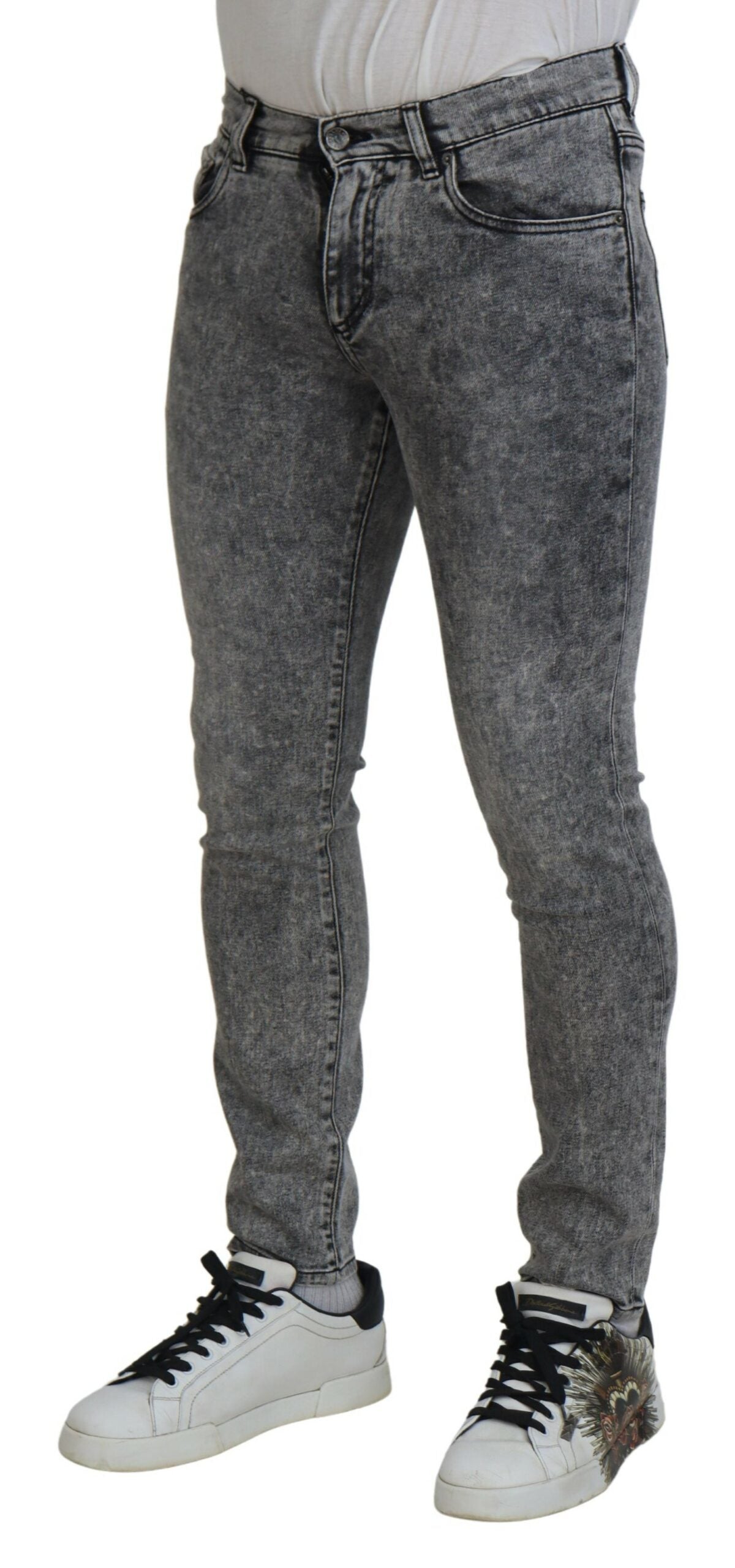 Grey Washed Cotton Slim Fit Men Denim Jeans - ventzia