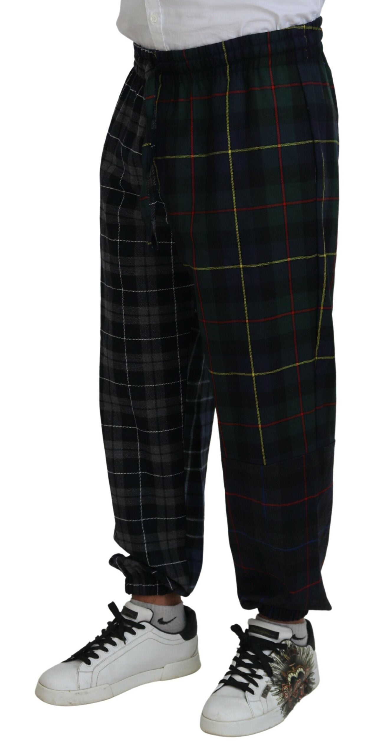 Multicolor Checkered Wool Men Jogger Pants - ventzia