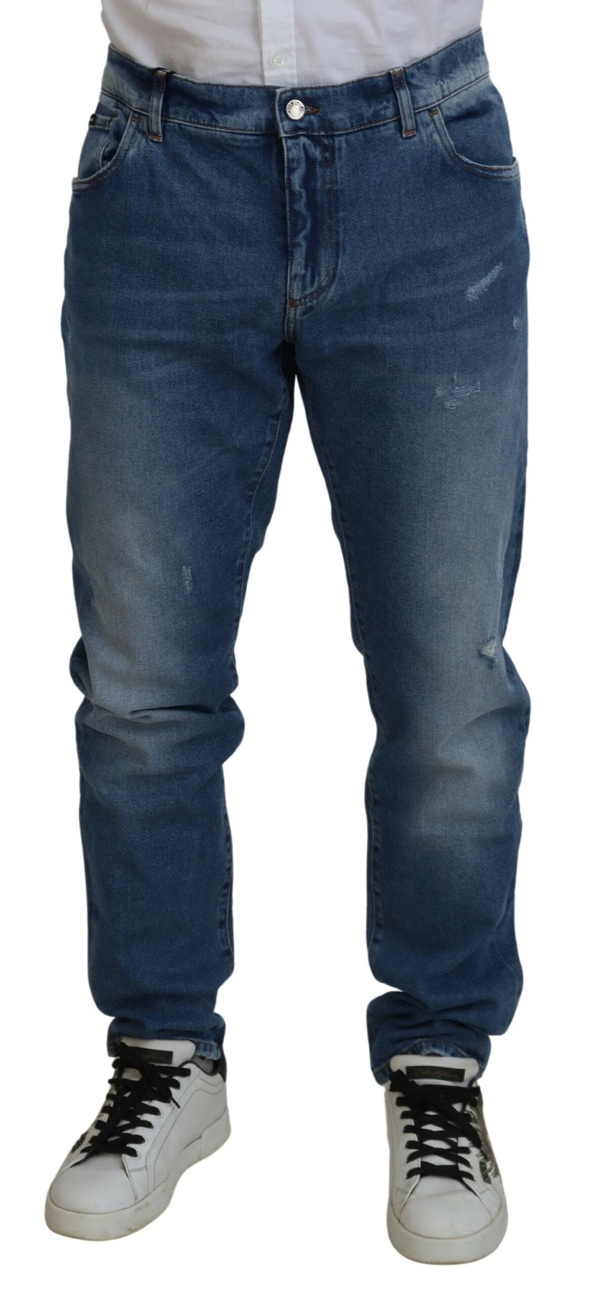 Blue Washed Skinny Cotton Denim Jeans - ventzia