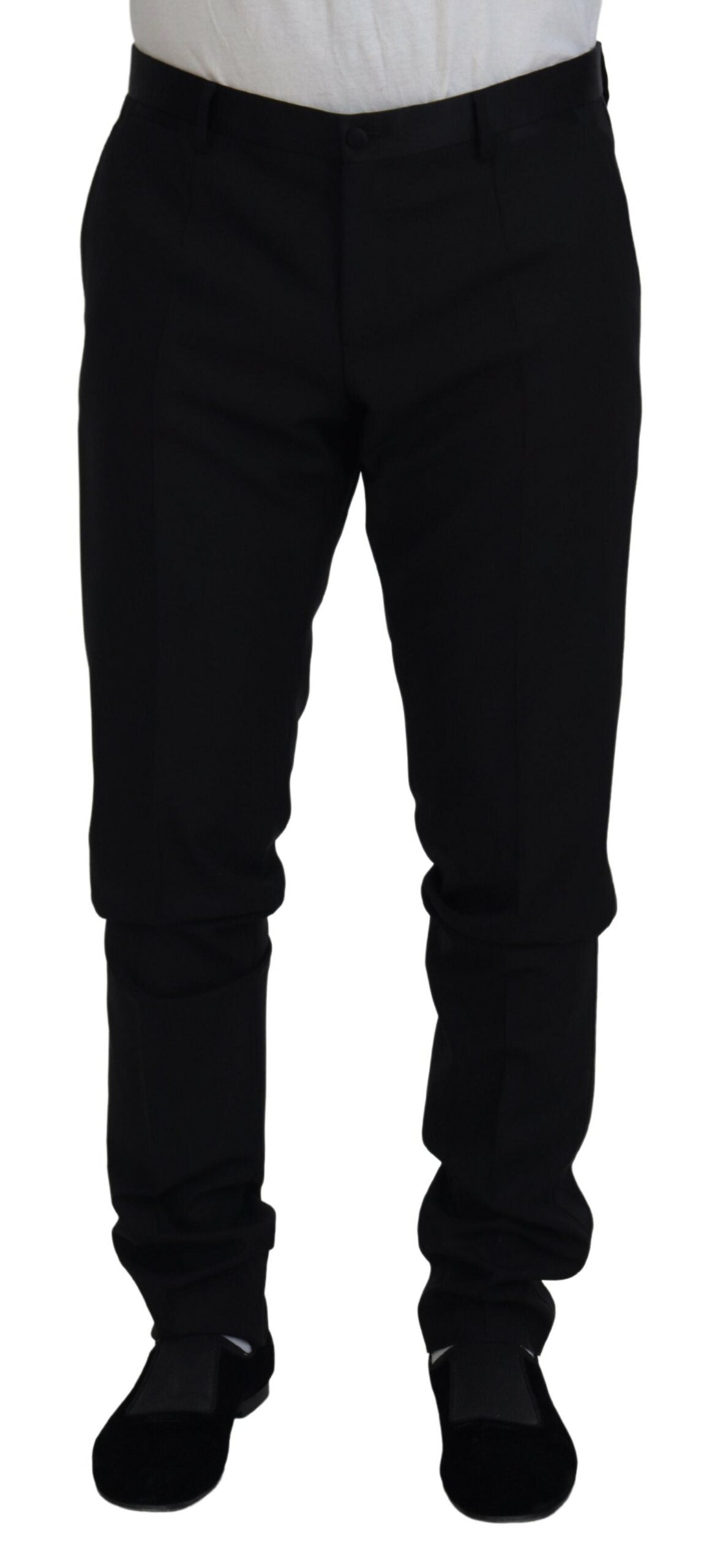 Black Wool Chino Dress Formal Pants - ventzia