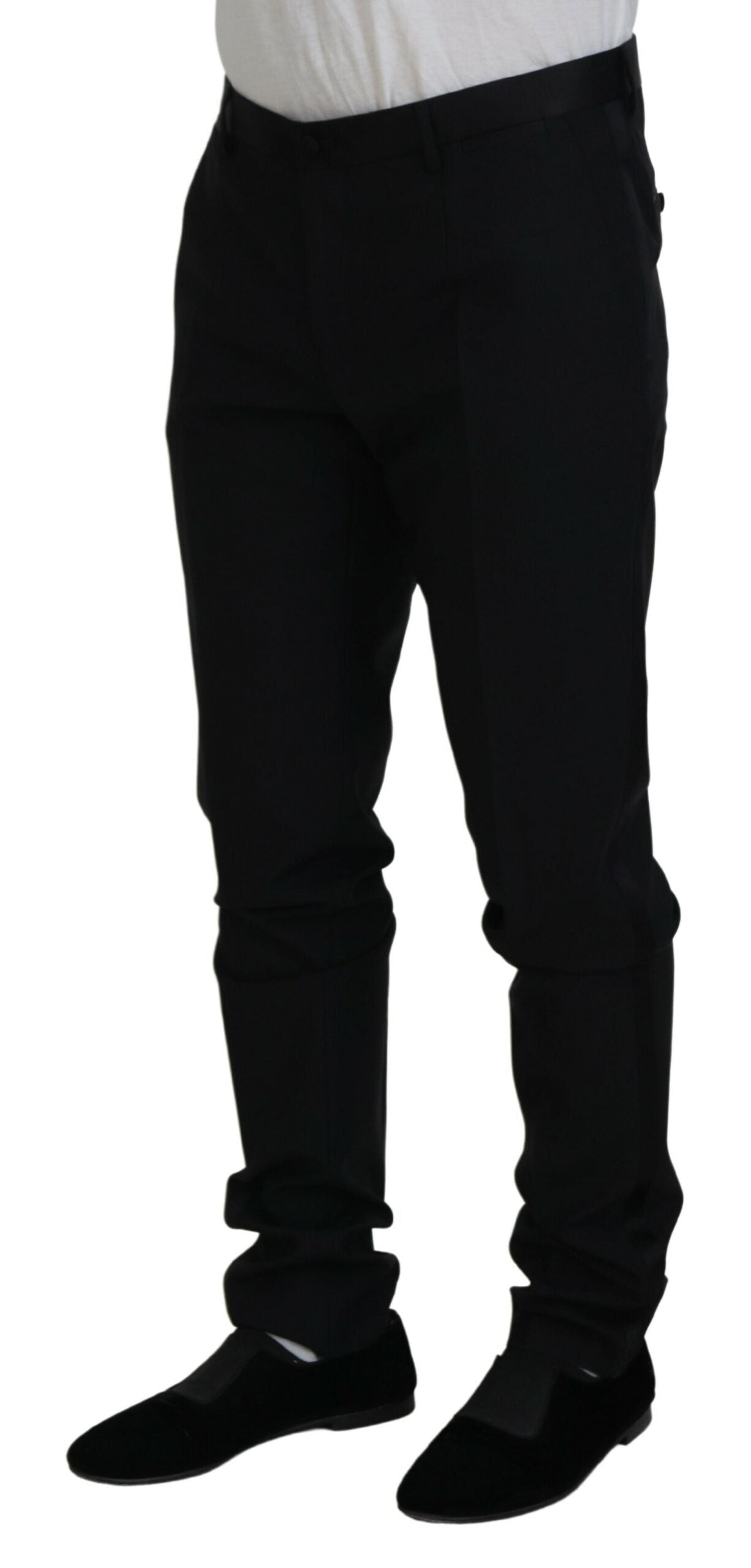 Black Wool Chino Dress Formal Pants - ventzia