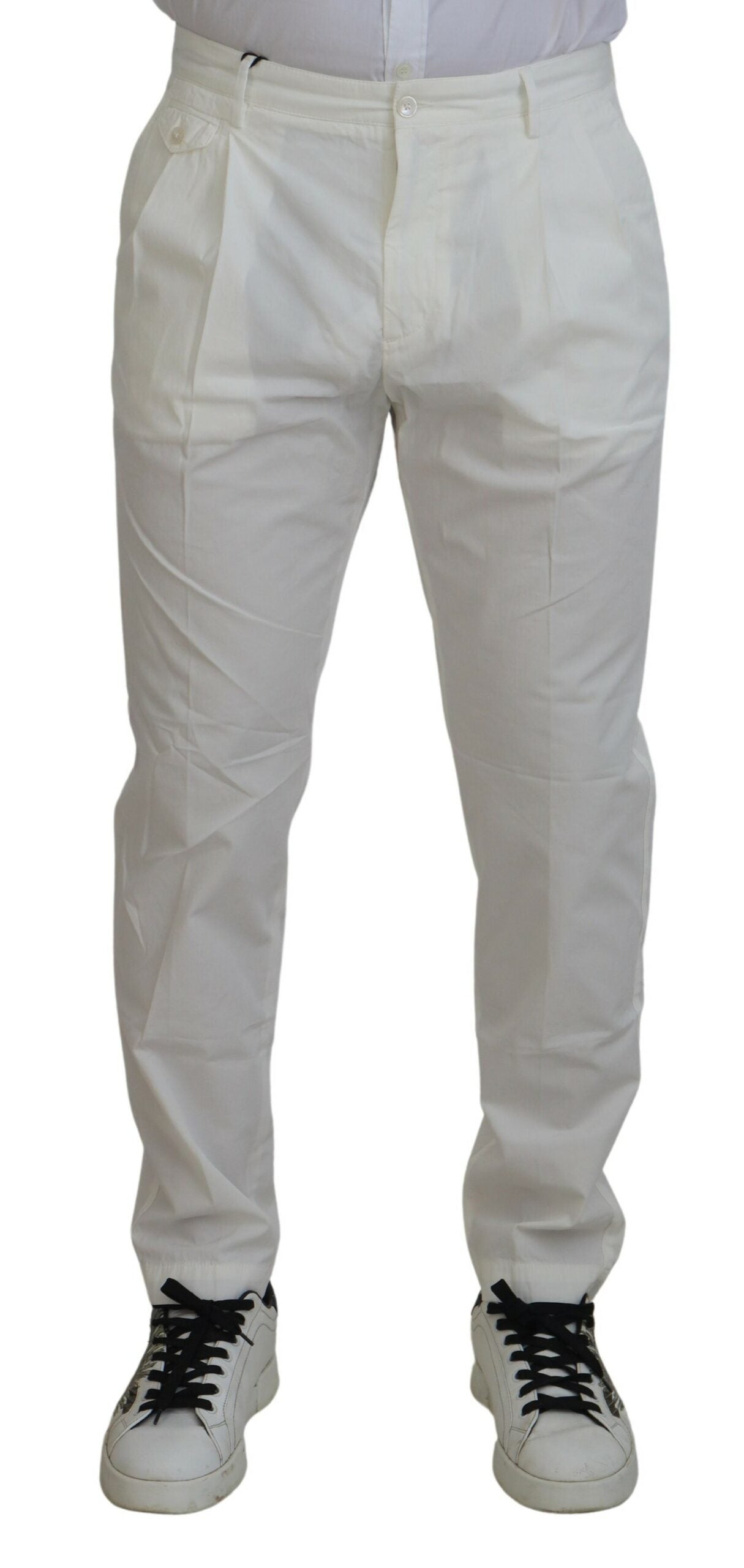 White Cotton Skinny Chino Pants - ventzia