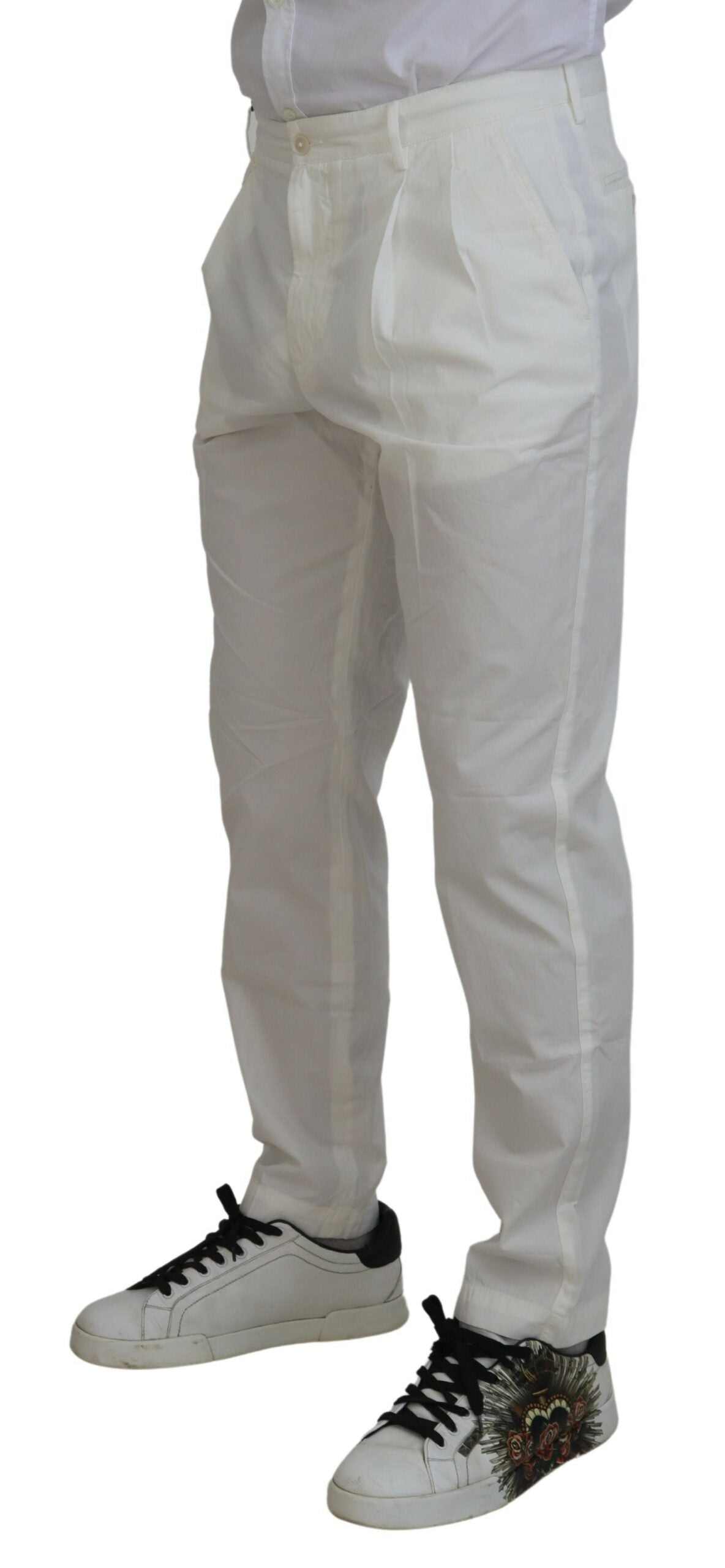 White Cotton Skinny Chino Pants - ventzia