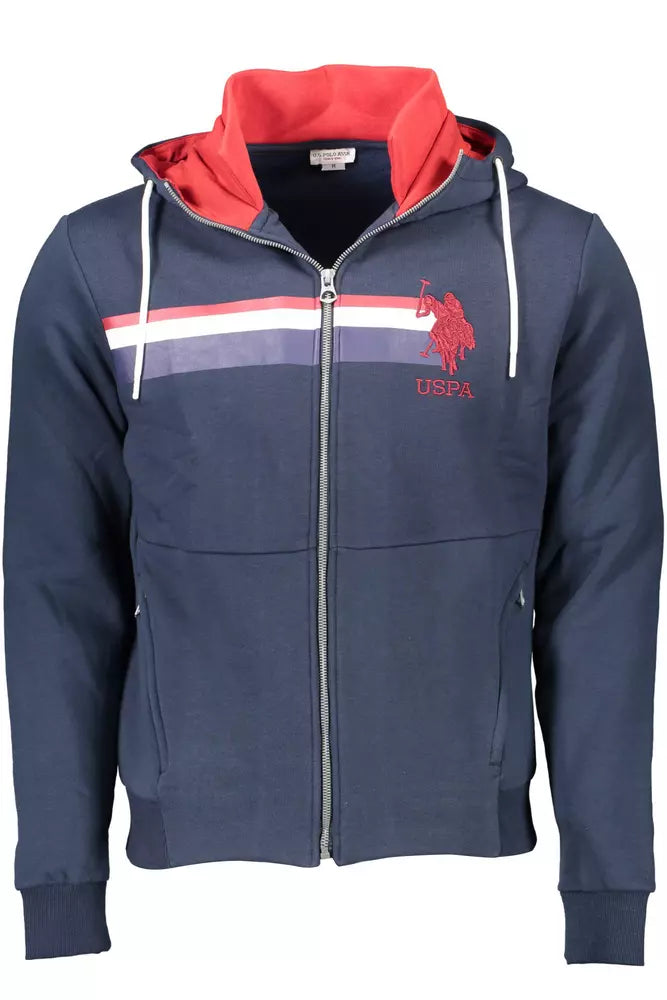 Chic Blue Hooded Zip Sweatshirt - Embroidered Detail - ventzia