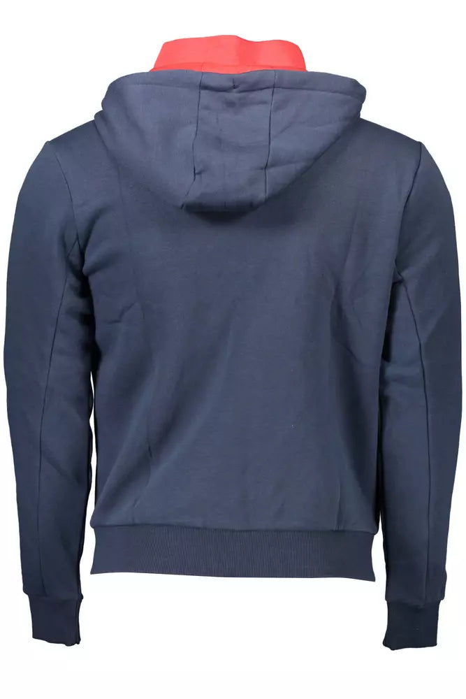 Chic Blue Hooded Zip Sweatshirt - Embroidered Detail - ventzia