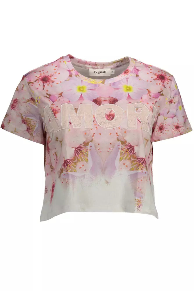Chic Pink Embroidered Cotton Tee - ventzia