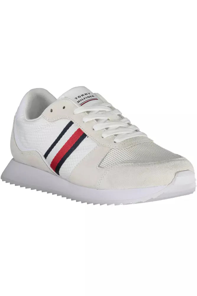 Eco-Conscious White Sneakers With Logo Accent - ventzia