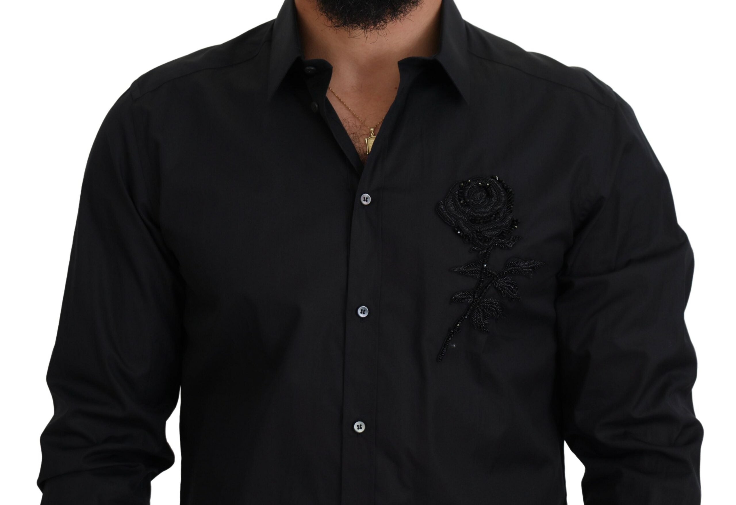 Black Roses Slim Fit Cotton Shirt - ventzia