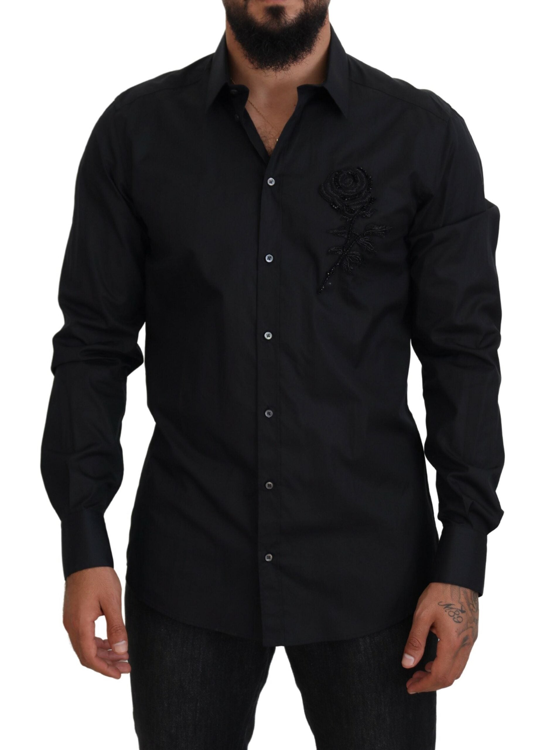 Black Roses Slim Fit Cotton Shirt - ventzia