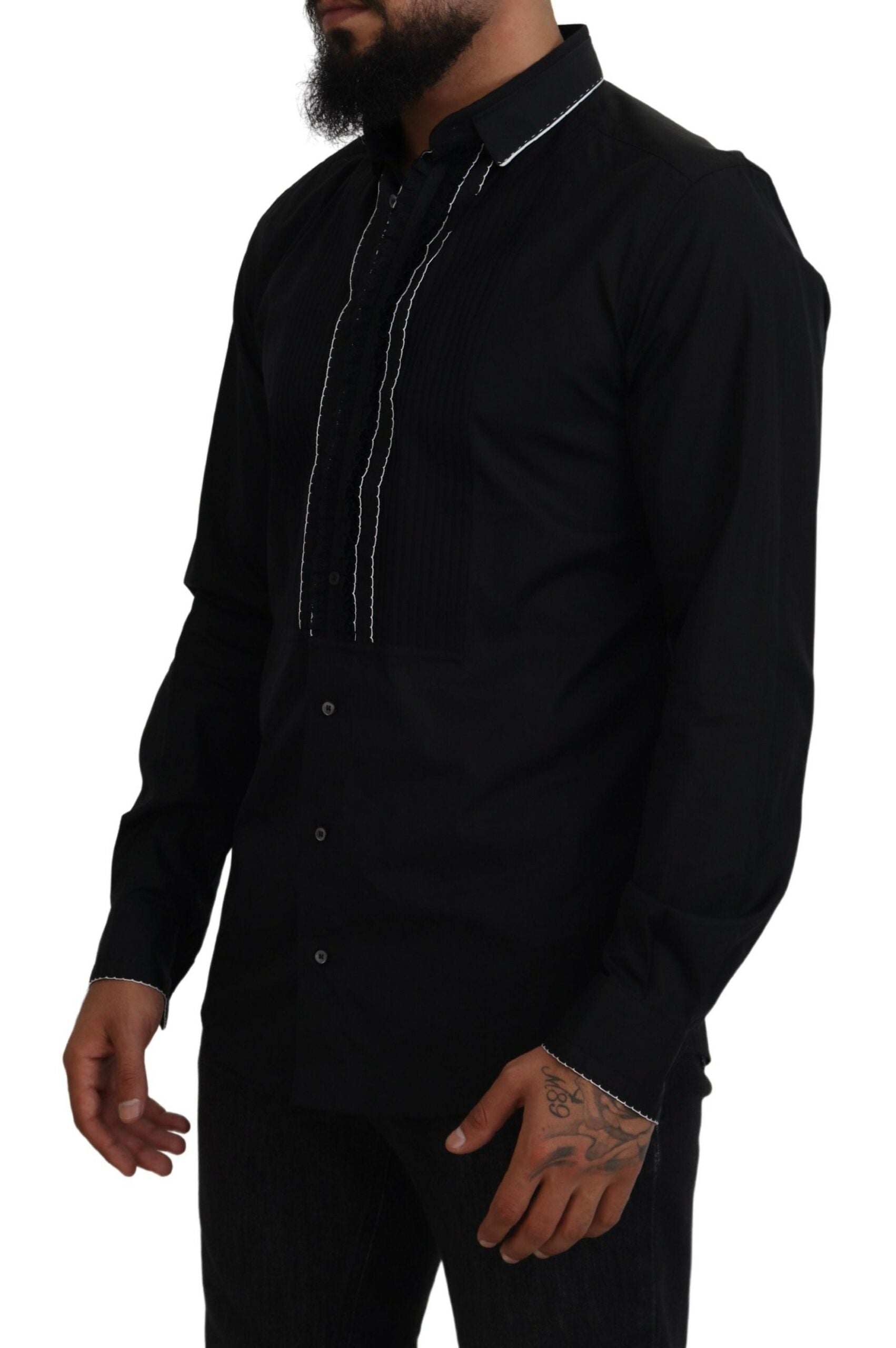 GOLD Black Tuxedo Slim Fit Cotton Shirt - ventzia