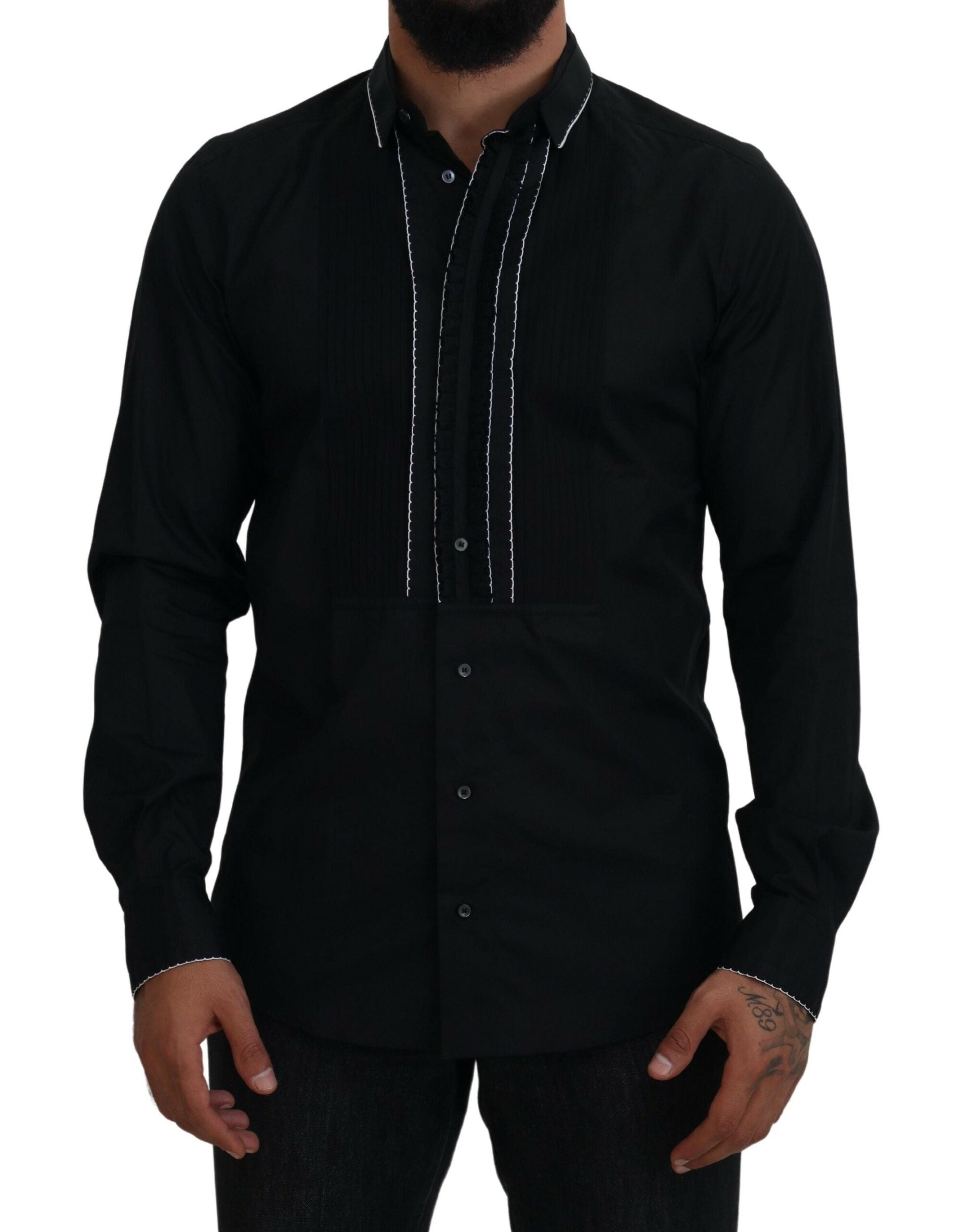GOLD Black Tuxedo Slim Fit Cotton Shirt - ventzia