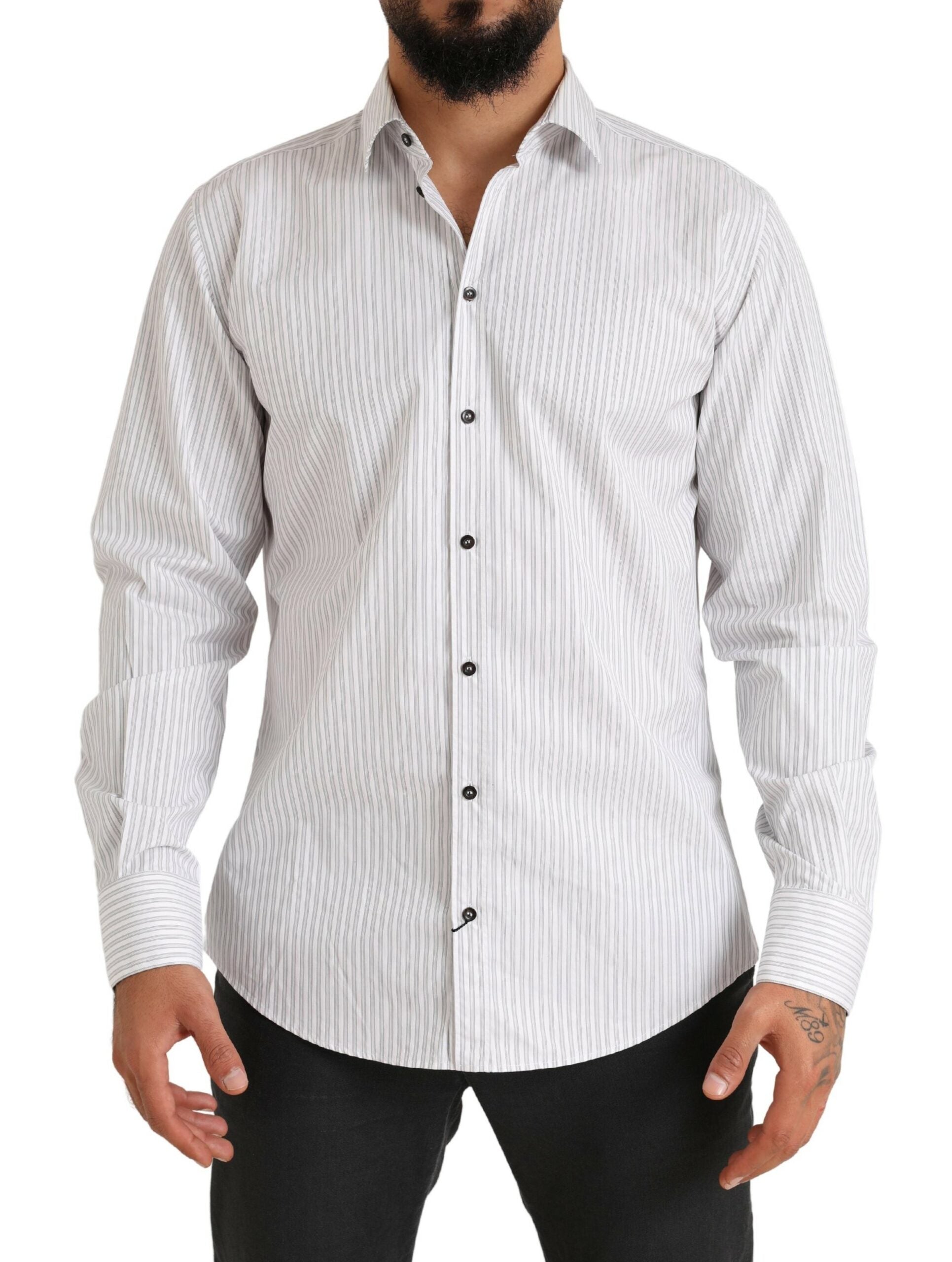 White MARTINI Cotton Stripe Dress Formal Shirt - ventzia
