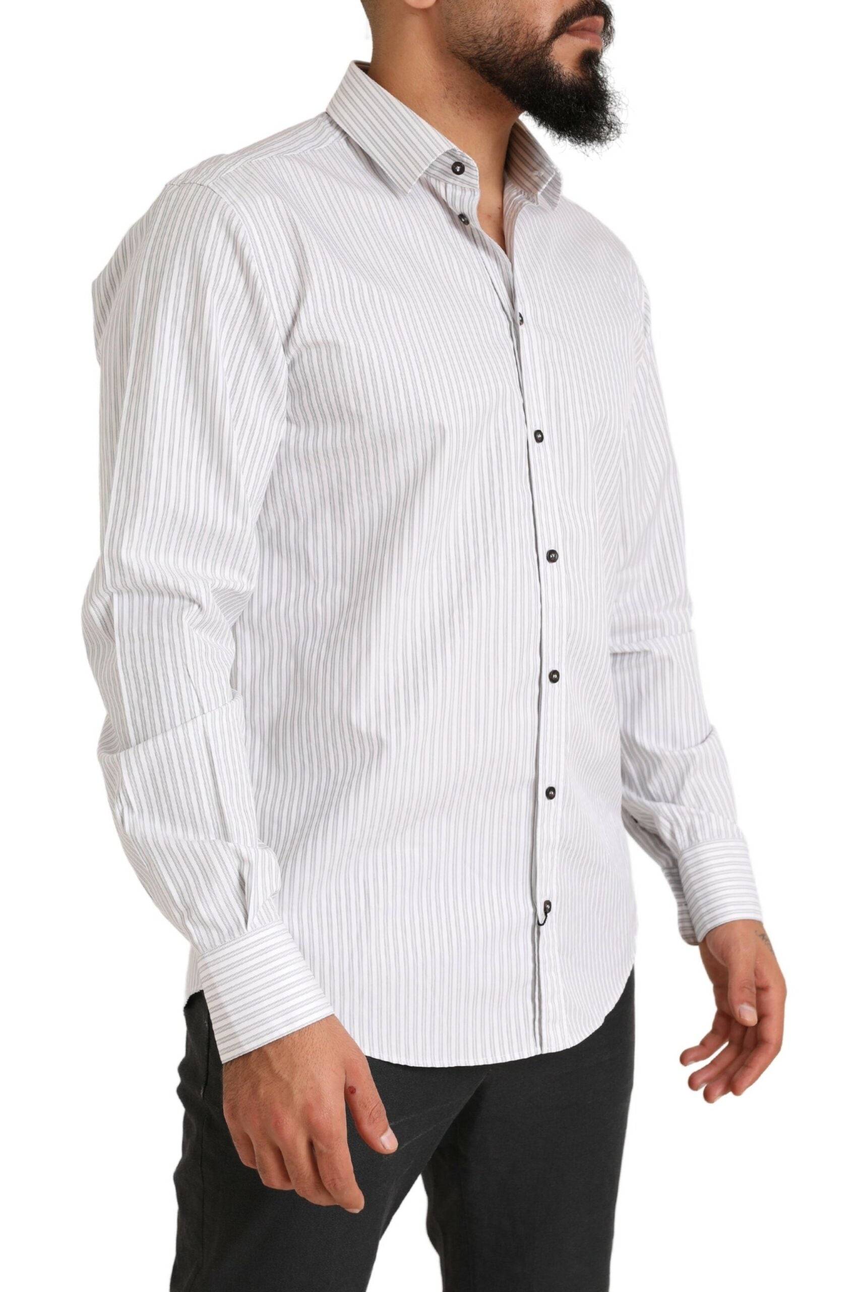 White MARTINI Cotton Stripe Dress Formal Shirt - ventzia