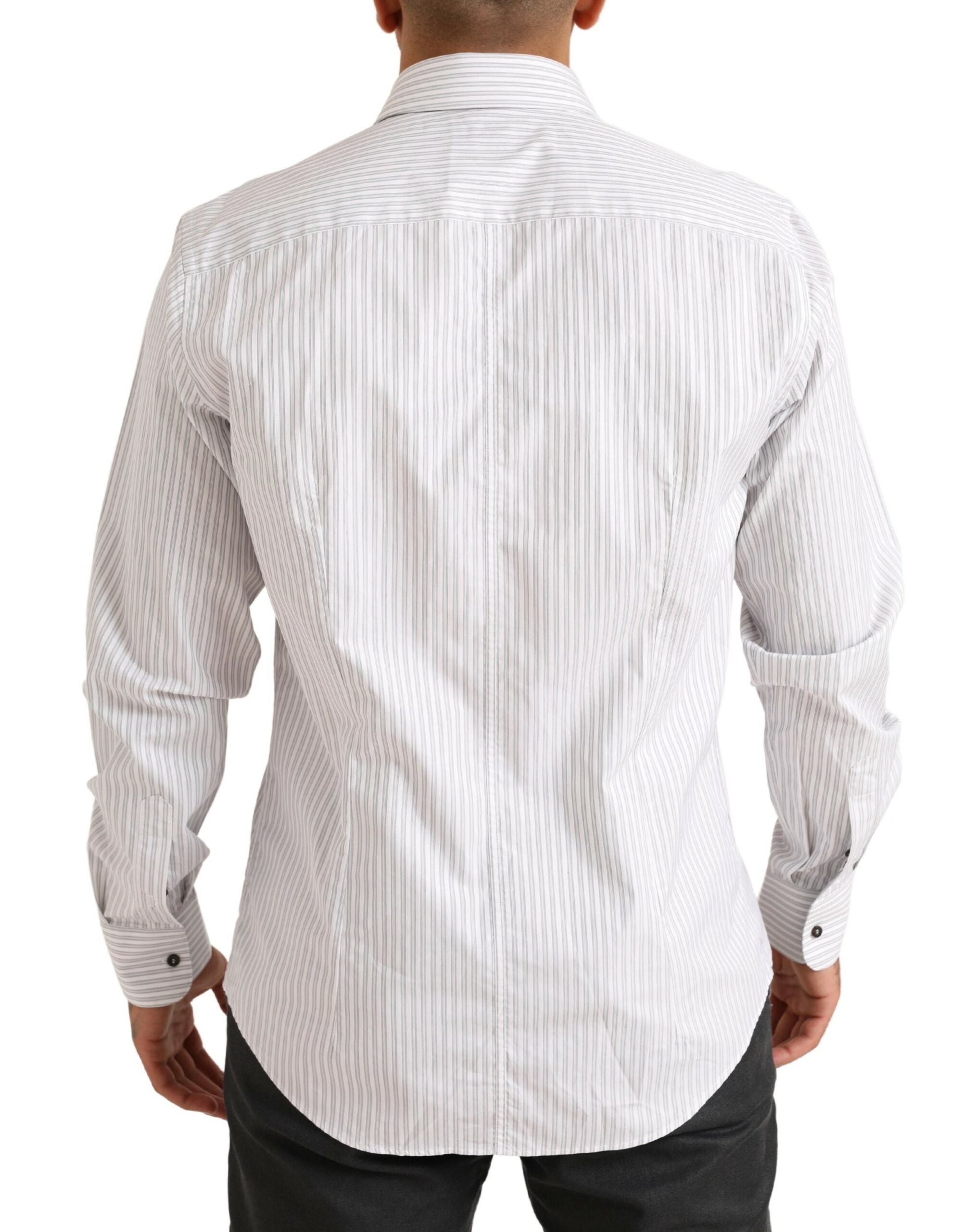 White MARTINI Cotton Stripe Dress Formal Shirt - ventzia