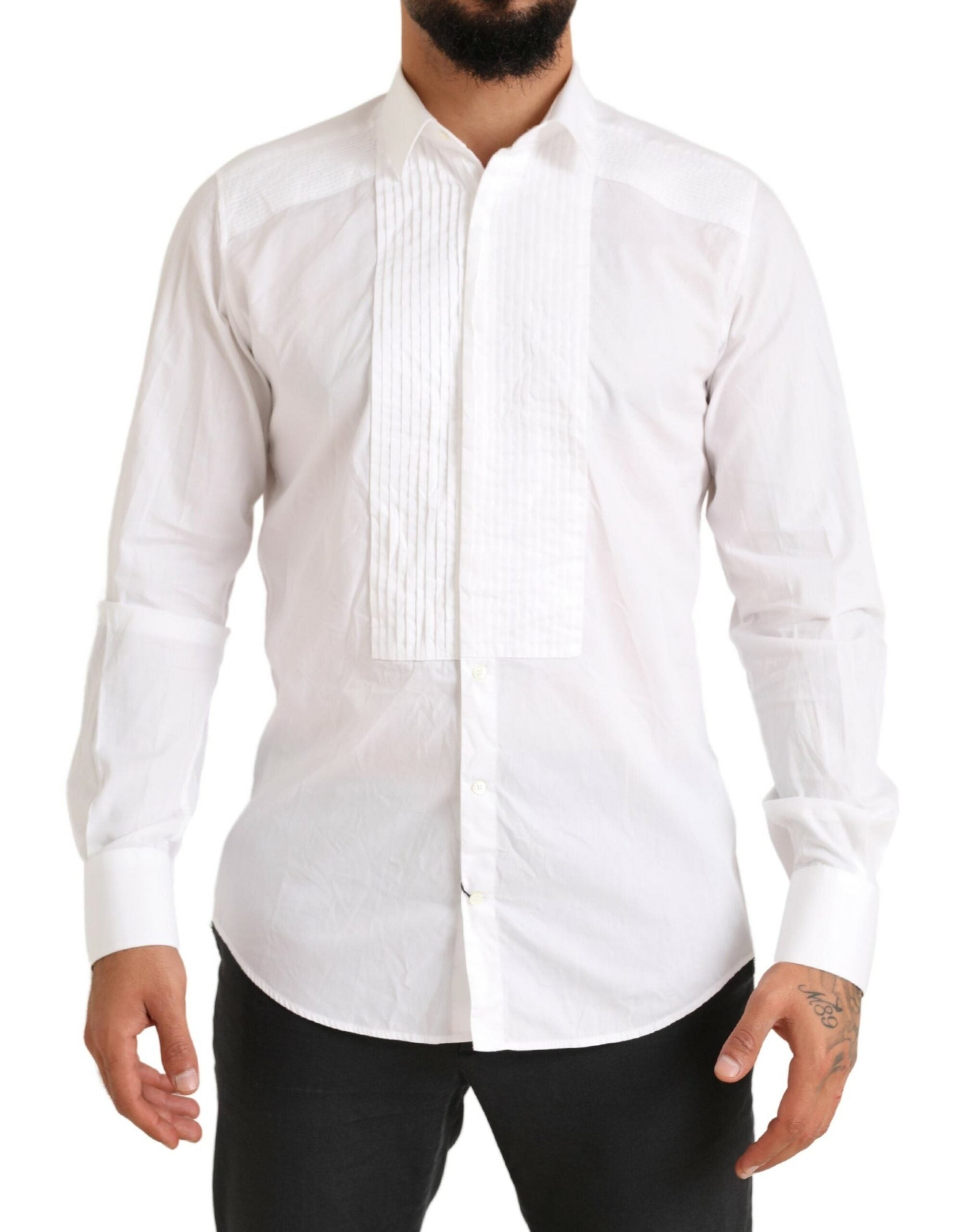 White GOLD Formal Cotton Tuxedo Dress Shirt - ventzia