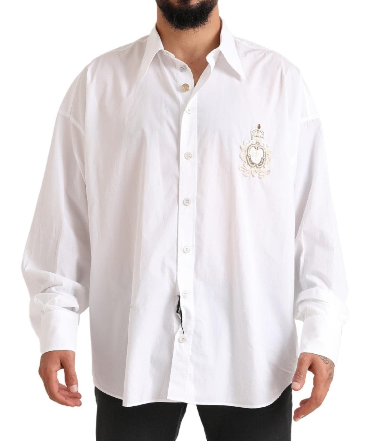 White Logo Cotton Casual Long Sleeves Shirt - ventzia