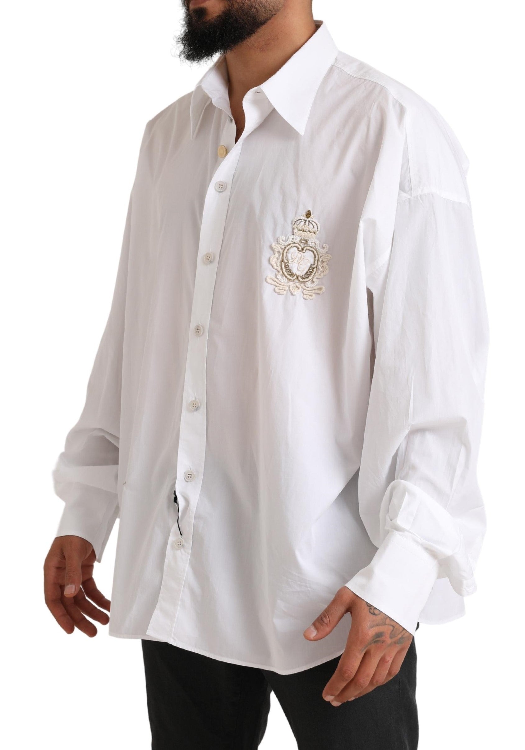 White Logo Cotton Casual Long Sleeves Shirt - ventzia