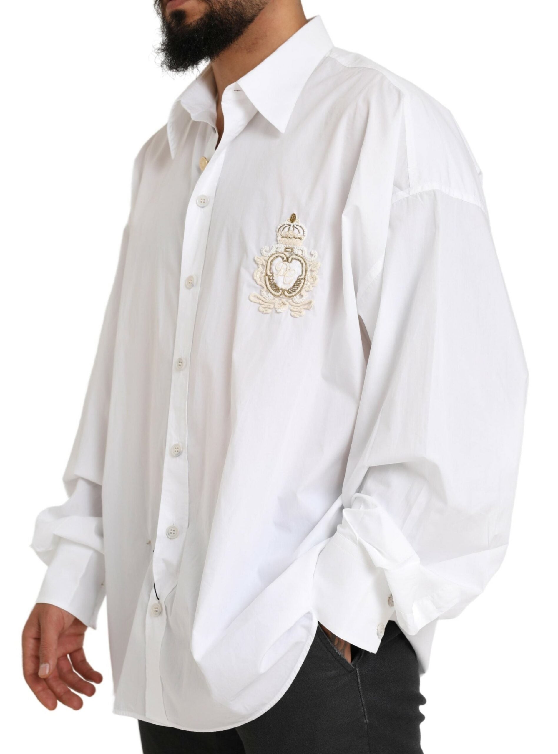 White Logo Cotton Casual Long Sleeves Shirt - ventzia