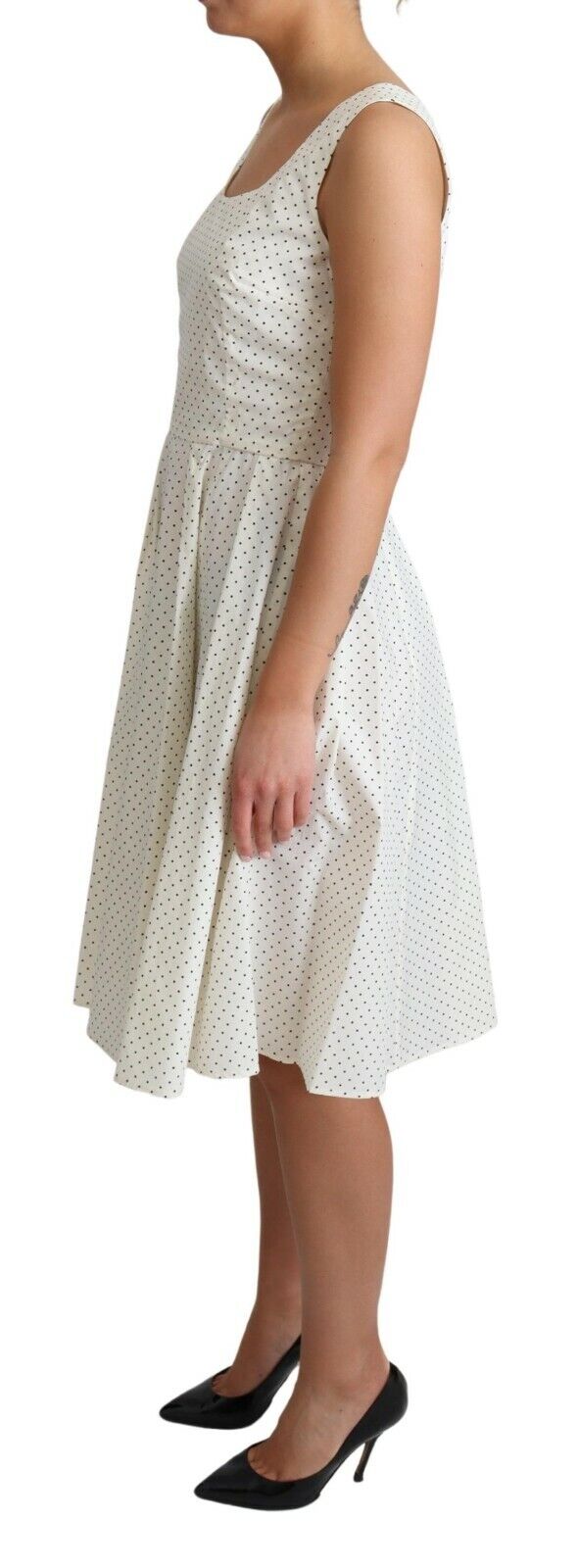 White Polka Dotted Cotton A-Line Dress - ventzia