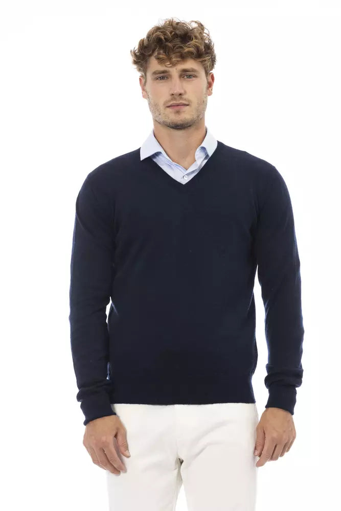 Blue Wool Men Sweater - ventzia