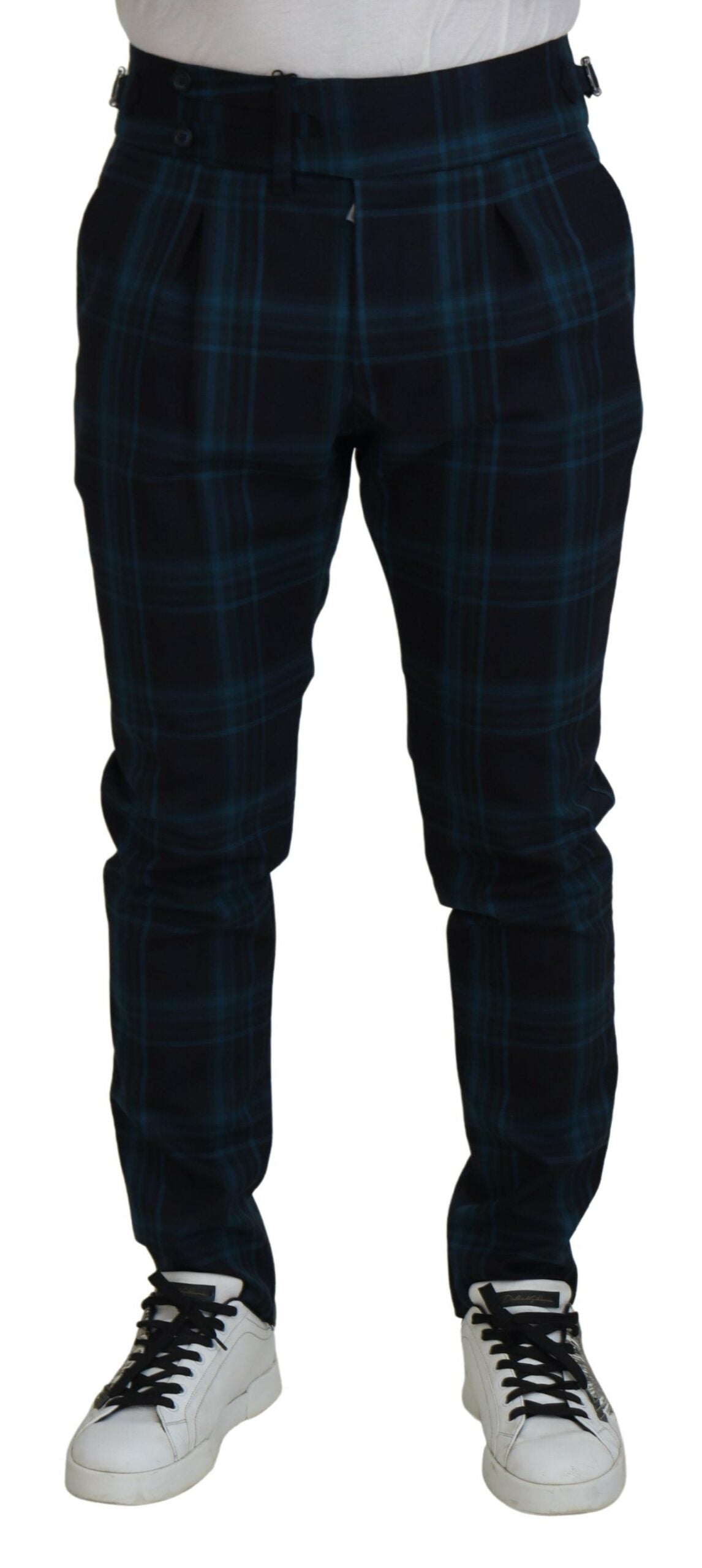 Blue Purple Plaid Wool Trousers Pants - ventzia