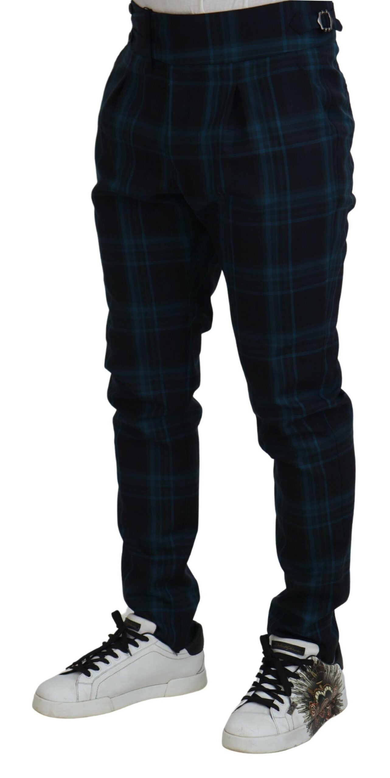 Blue Purple Plaid Wool Trousers Pants - ventzia